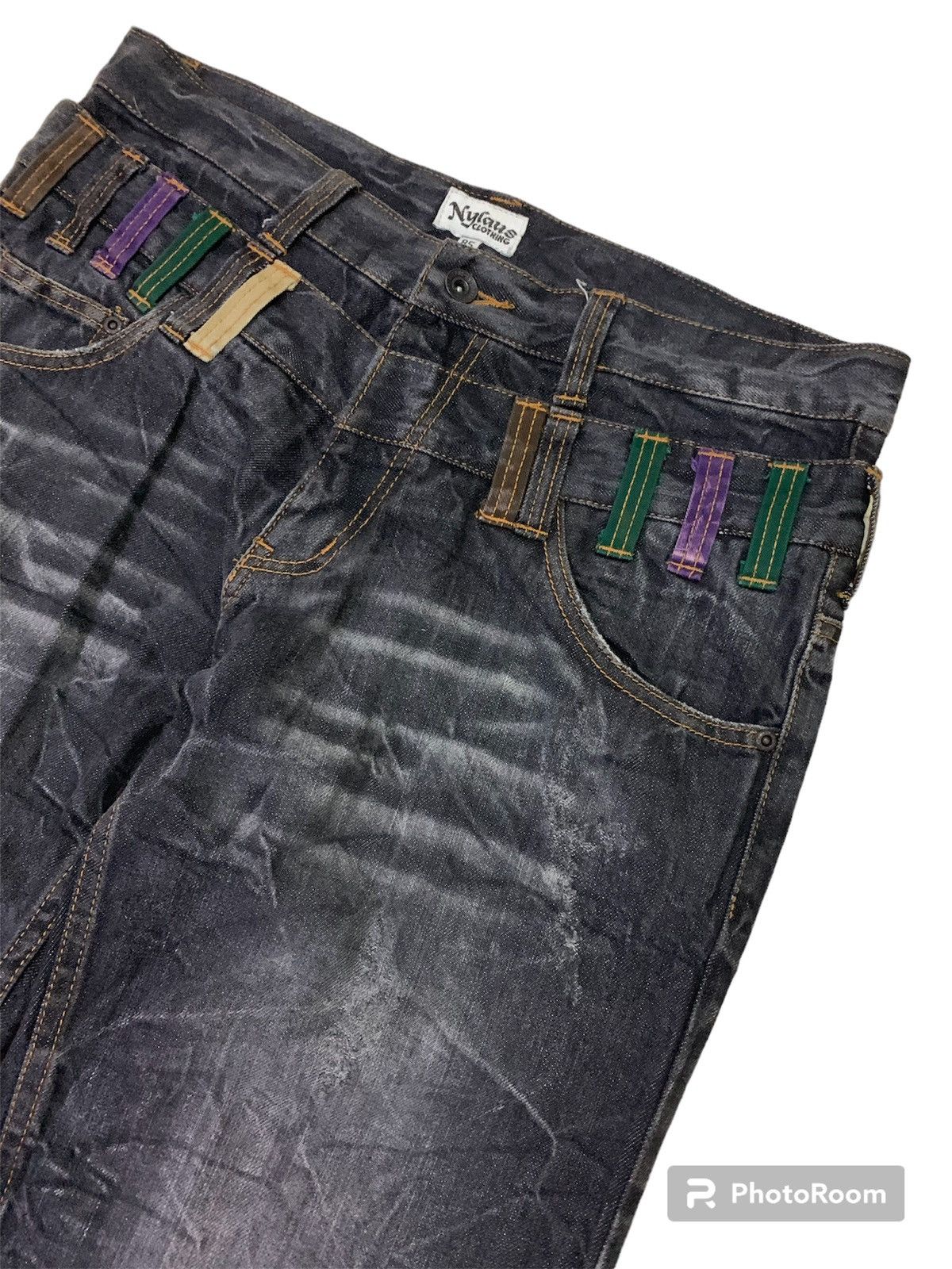 If Six Was Nine 🔥Vintage Nylaus Double Waist Black Denim Size US 34 / EU 50 - 2 Thumbnail