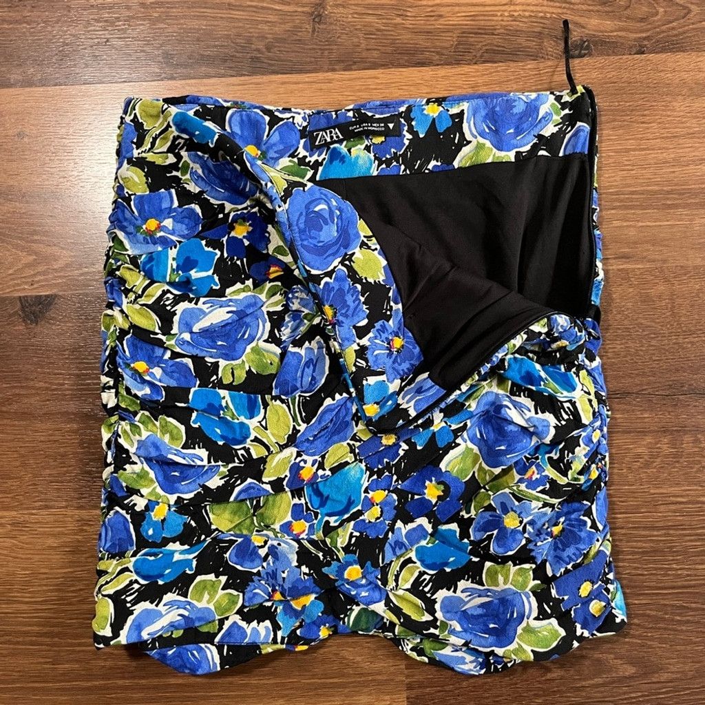 Zara 💙 ZARA Blue Floral Faux Wrap Mini Skirt - Size S 💙 Size 28" / US 6 / IT 42 - 4 Thumbnail