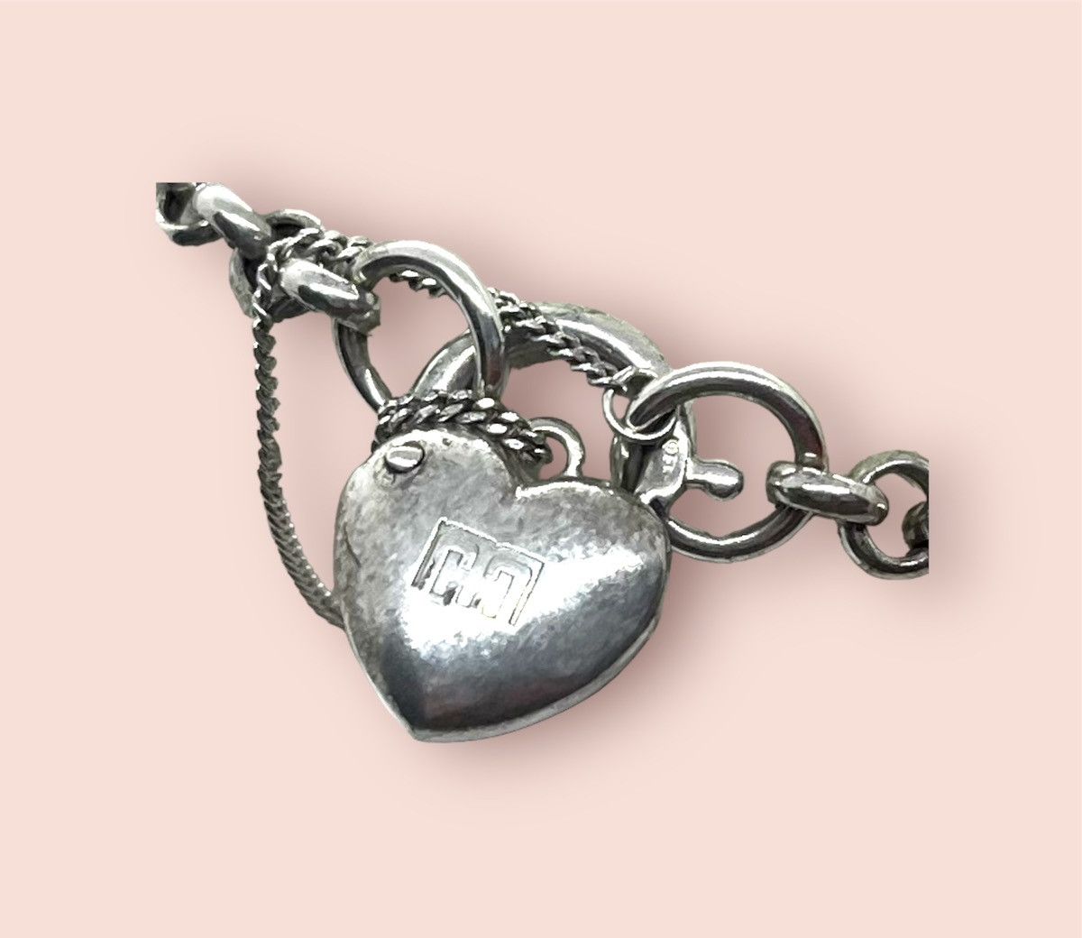 Vintage Vintage Bracelet Silver Belcher Link Heart Lock Charm Size ONE SIZE - 10 Thumbnail