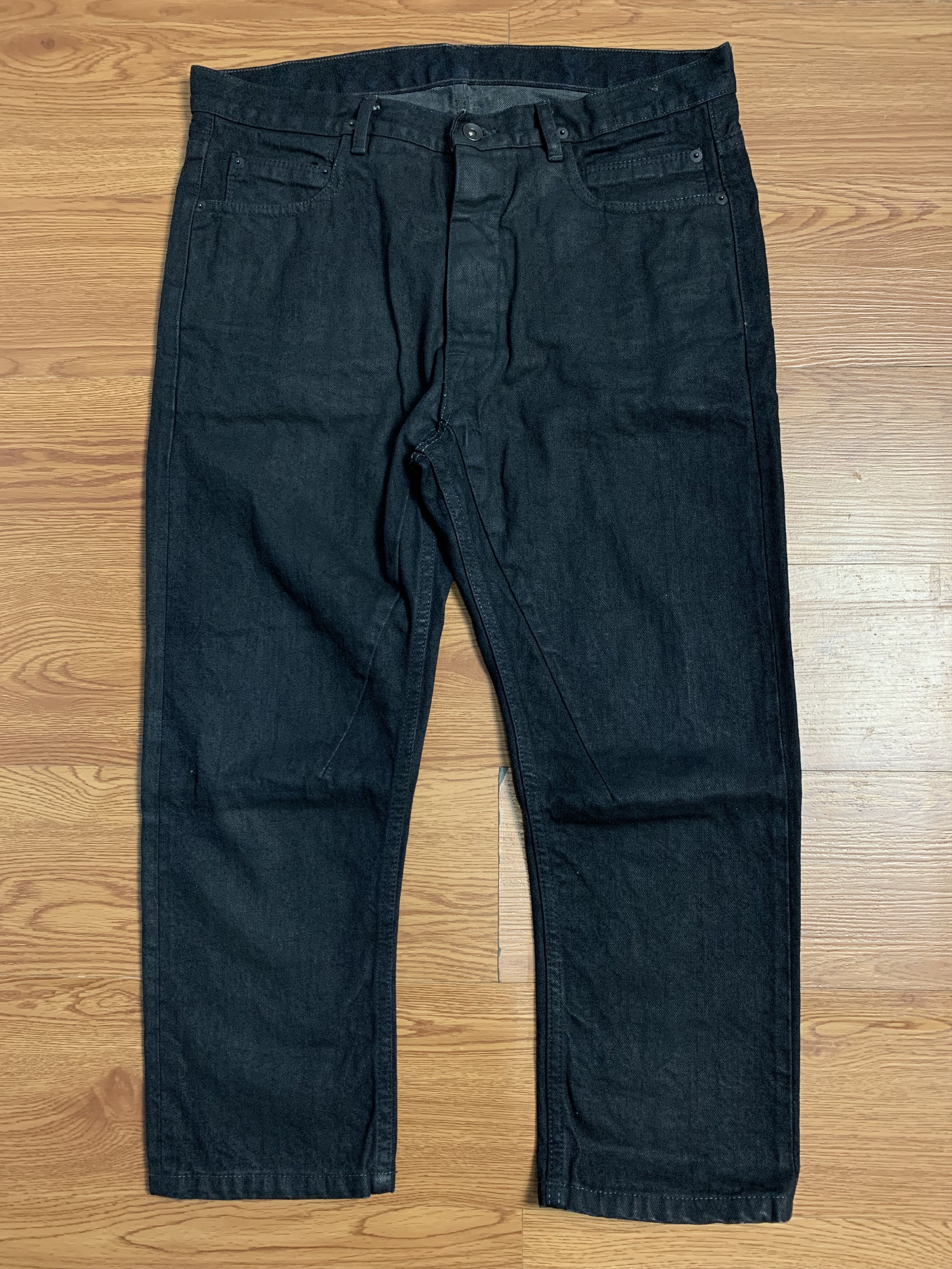 image of Rick Owens Torrence Cropped Black Denim, Men's (Size 32)
