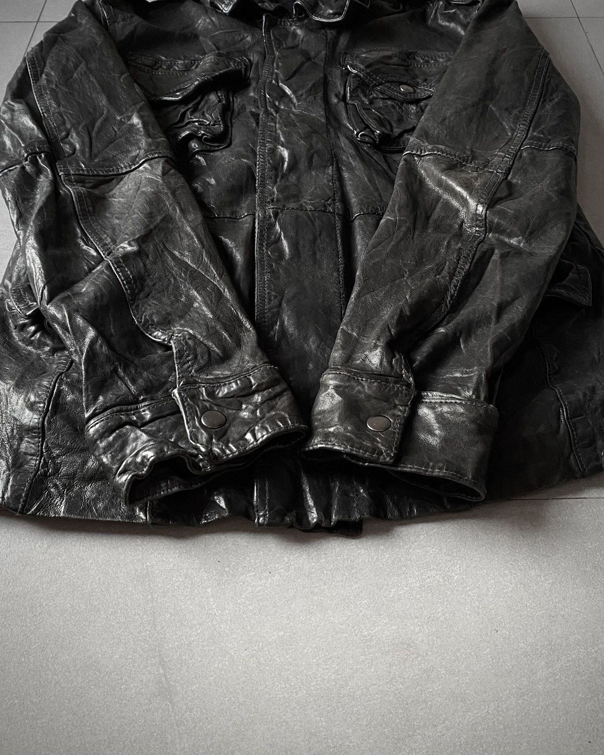 Japanese Brand Cathy Jane Wrinkled Pockets Sheepskin Leather Jacket Size US L / EU 52-54 / 3 - 6 Thumbnail