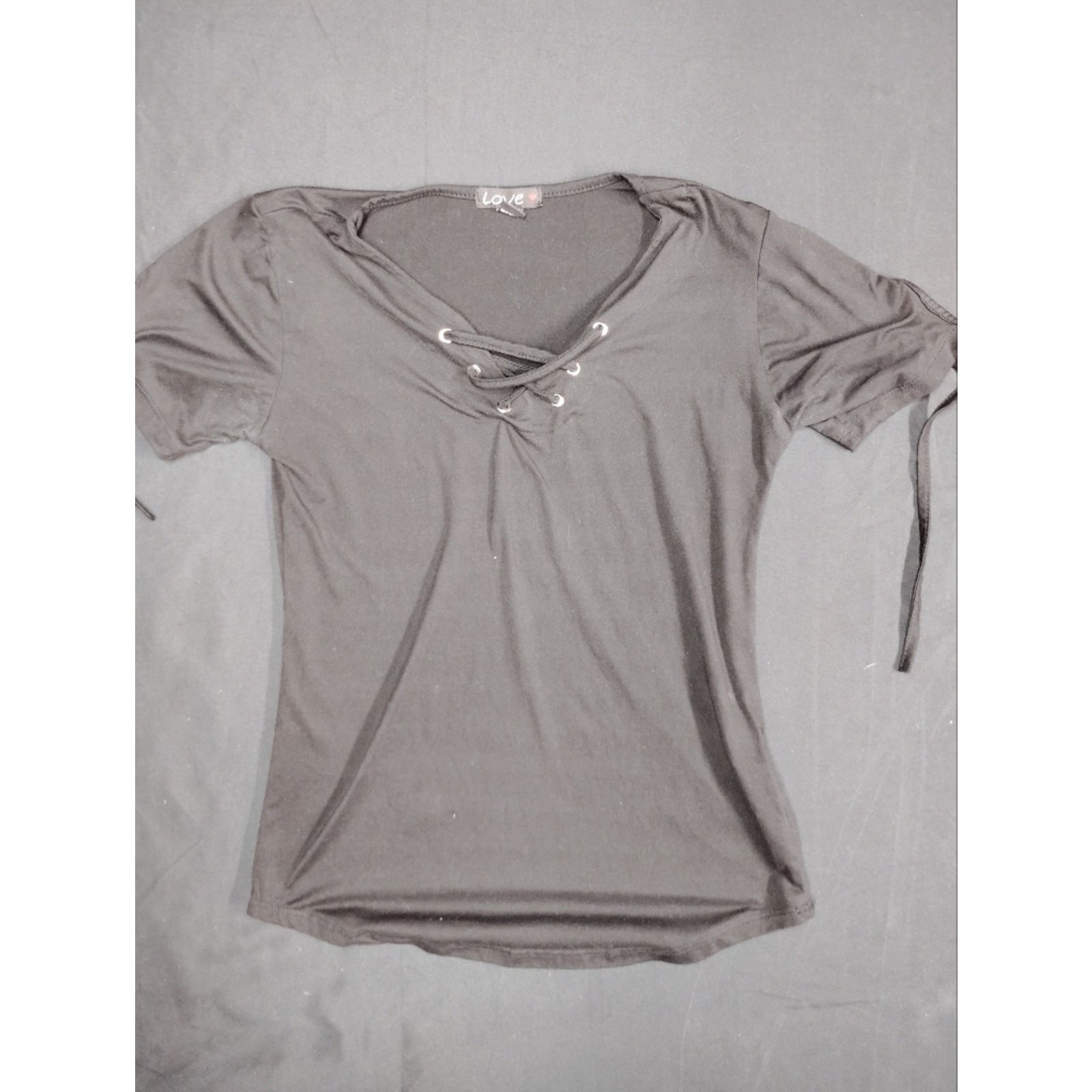 Love Moschino Love Women's Black Short-Sleeve Lace-Up V-Neck Tee Size S / US 4 / IT 40 - 1 Thumbnail