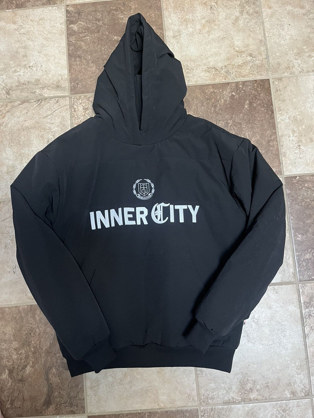 image of Inner City - Honor The Gift Puffer Hoodie in Black, Men's (Size Medium)