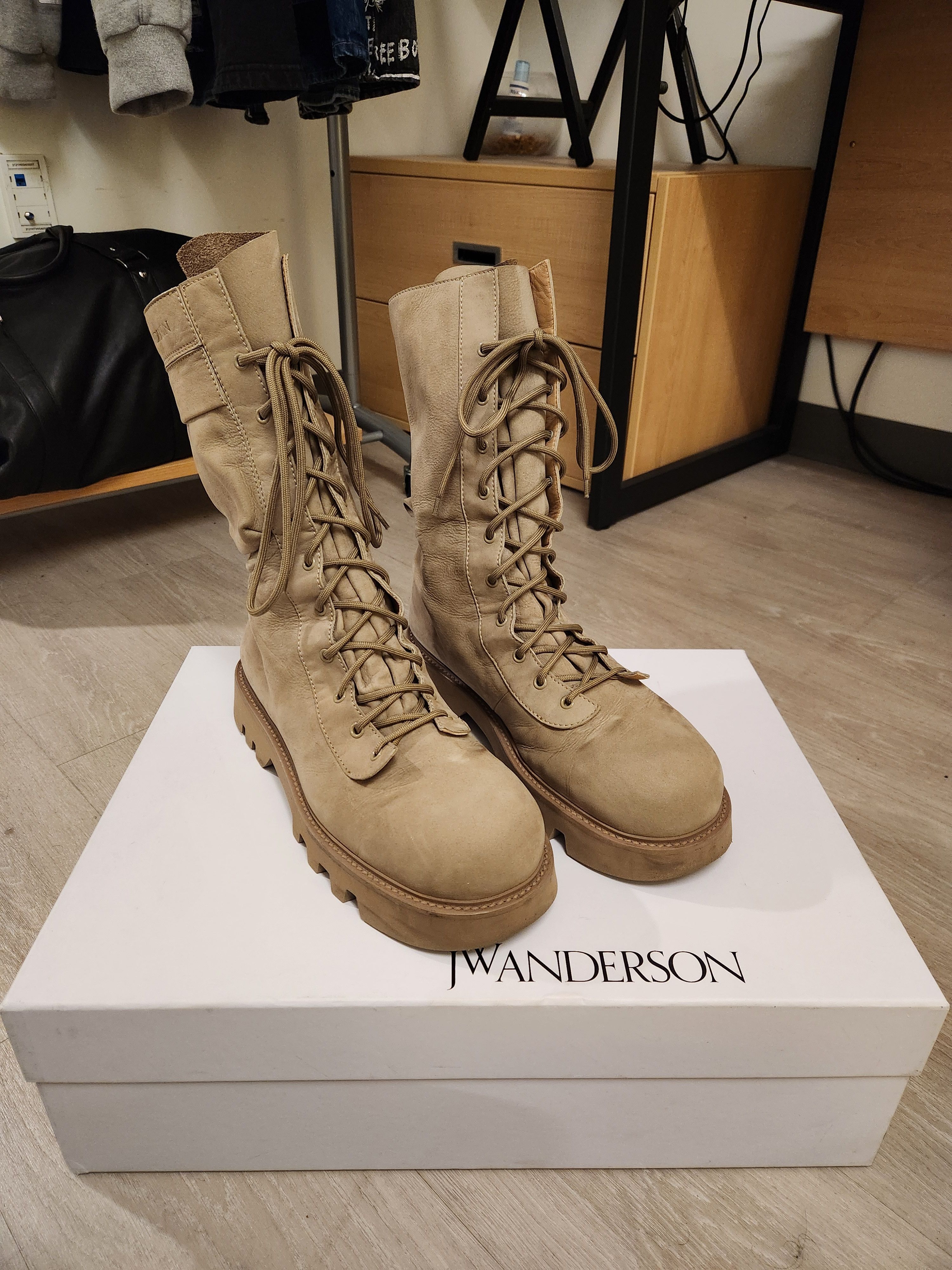 JW Anderson S/S 25 Lambskin Suede Lace-Up Combat Boots Size US 12 / EU 45 - 1 Thumbnail