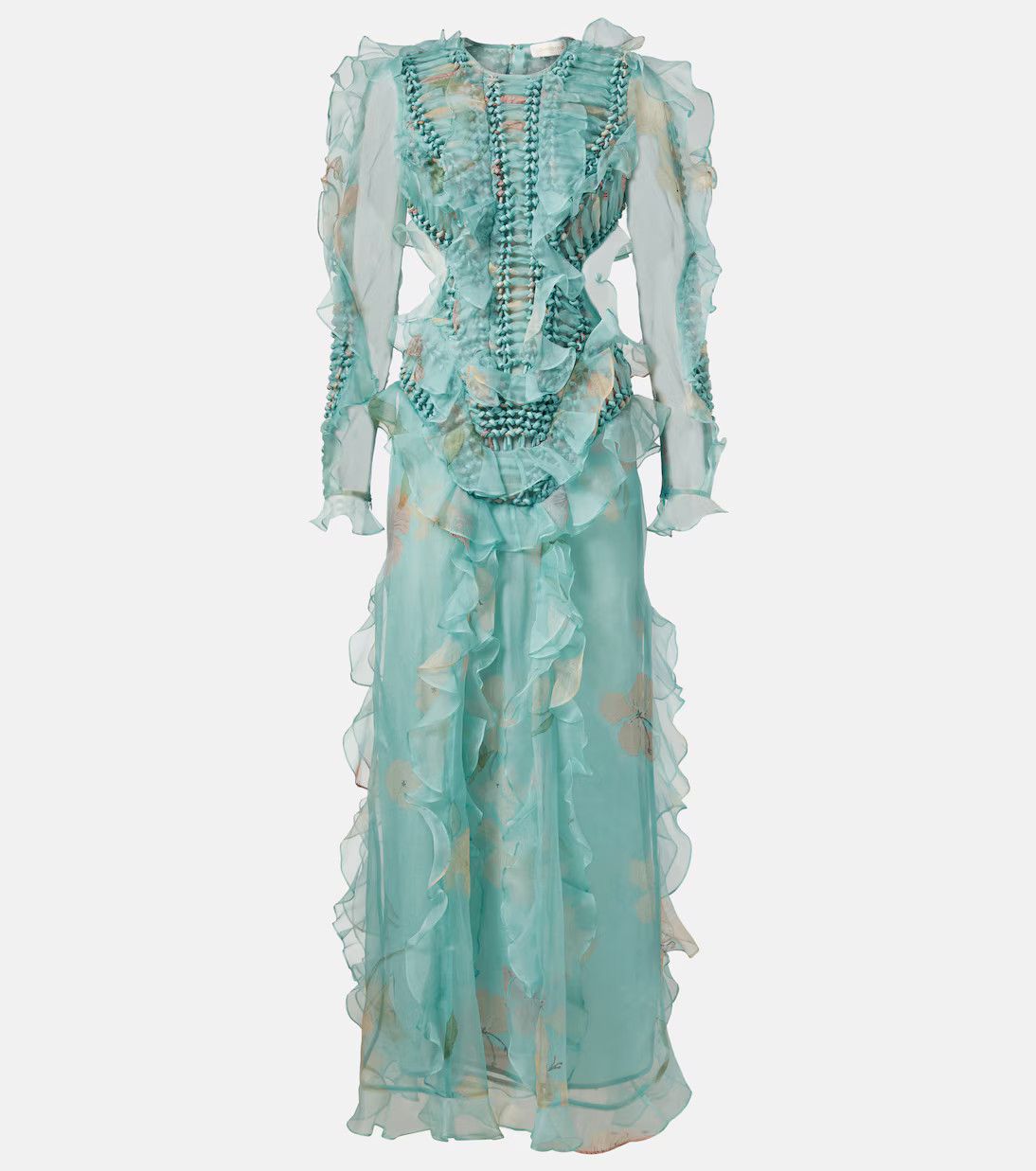 Zimmermann oc11z0226 Illuminate Floral Ruffled Gown In Blue Size M / US 6-8 / IT 42-44 - 1 Thumbnail