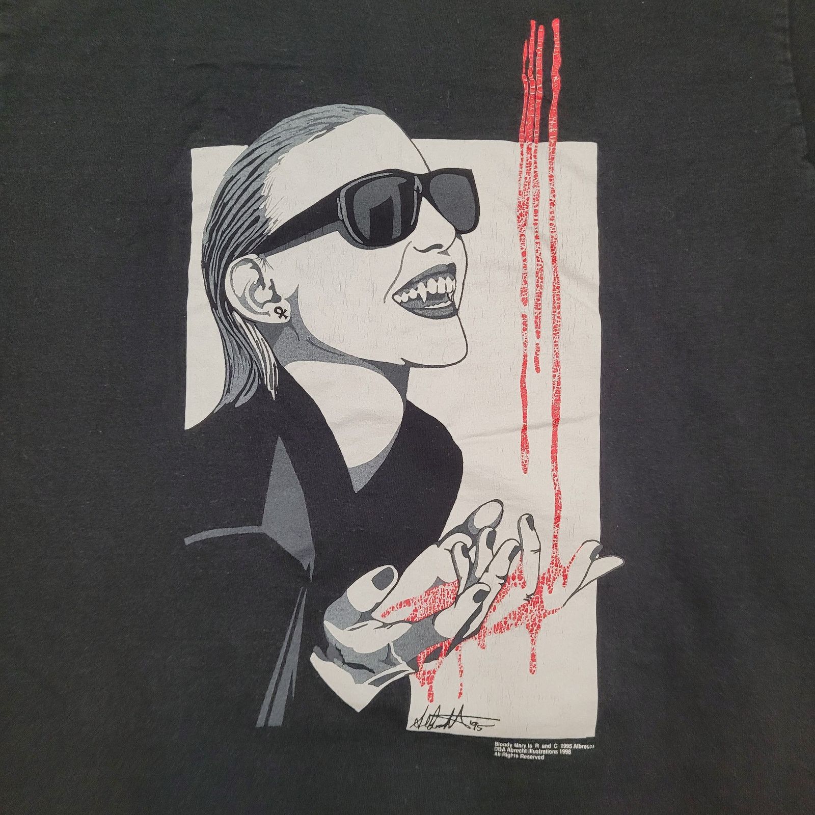 Fruit Of The Loom Vintage 90s Bloody Mary Vampire T-Shirt Mens M Goth Art Size US M / EU 48-50 / 2 - 2 Thumbnail