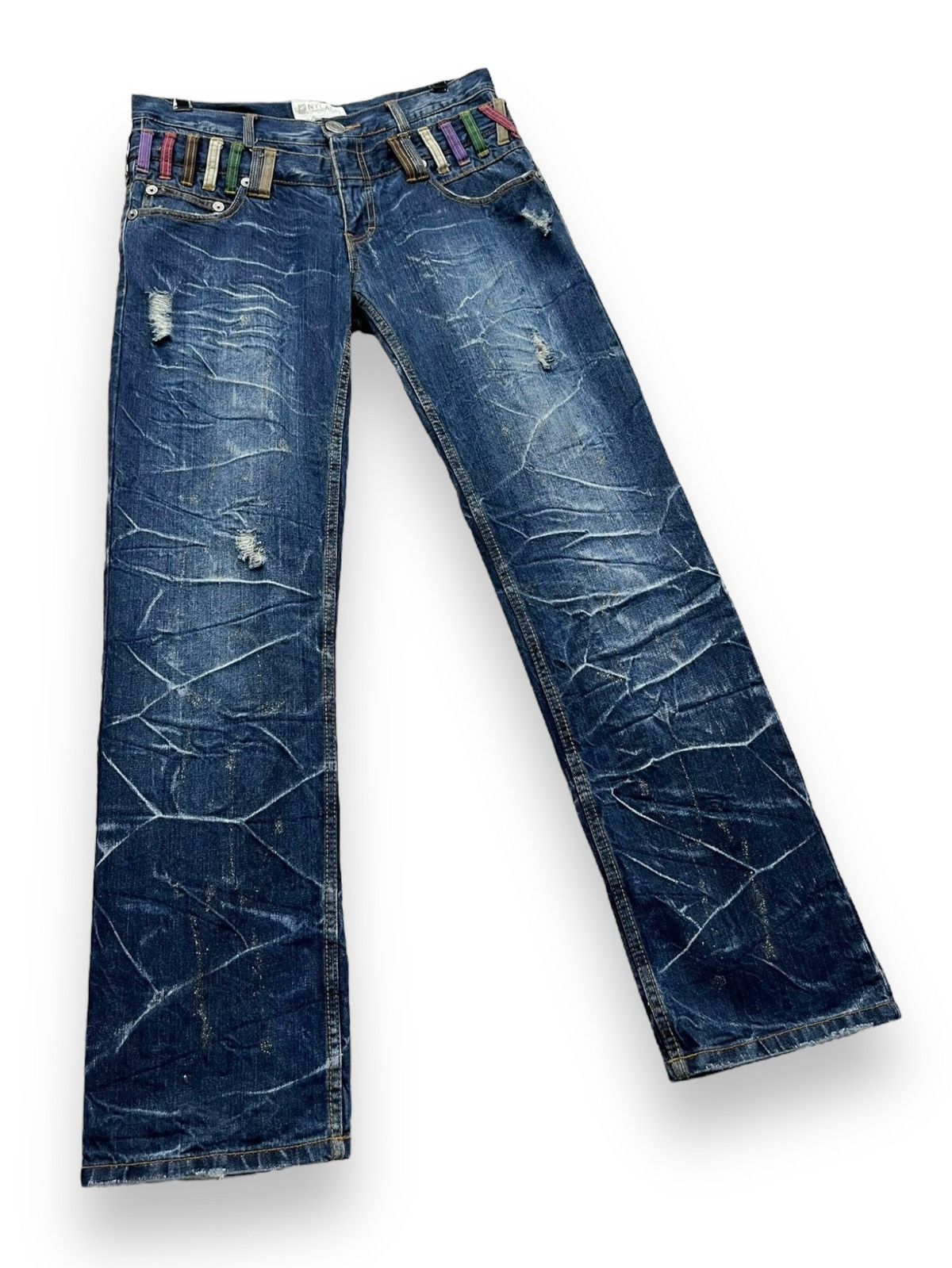 Fragment Design NYLAUS Punk Double Waist Brilliant Blue Silver Splash Denim Size US 31 - 6 Thumbnail