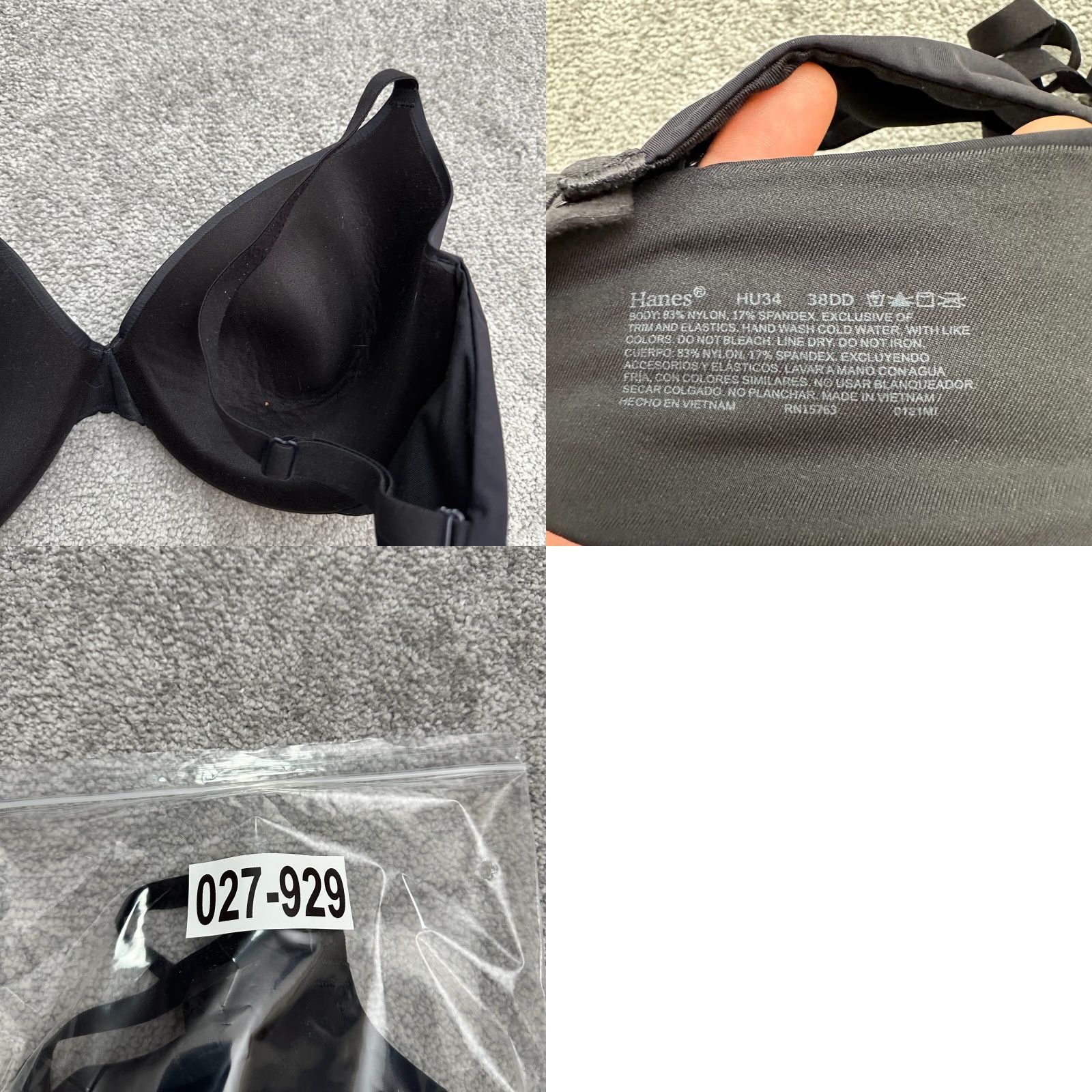 Hanes Hanes Push Up Bra Women's 38DD Black Nylon Underwire Adjustable Strap Padded Size ONE SIZE - 8 Thumbnail