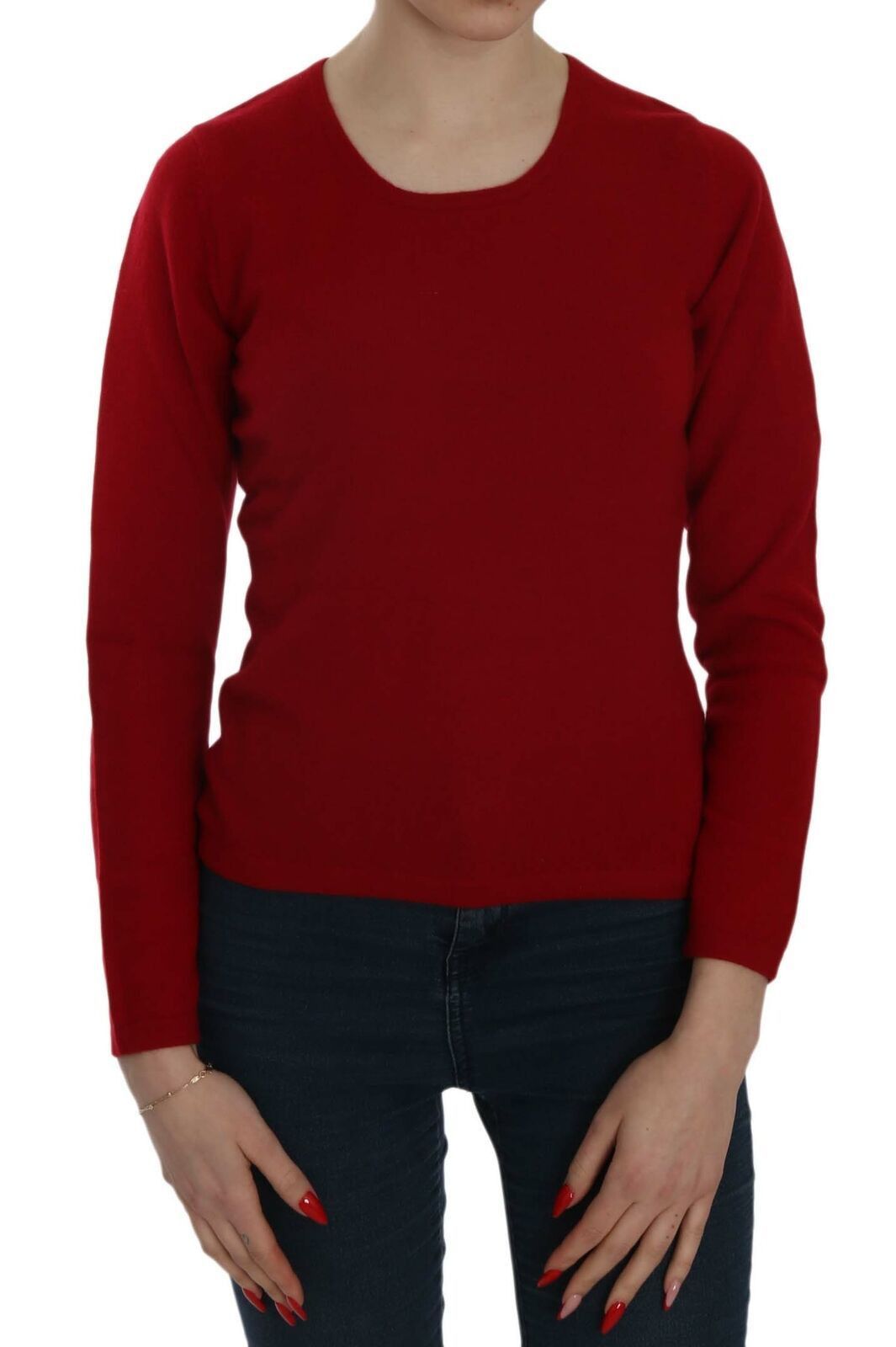 image of Mila Schon Mila Schön Red Round Neck Pullover Cashmere Women's Sweater (Size Large)