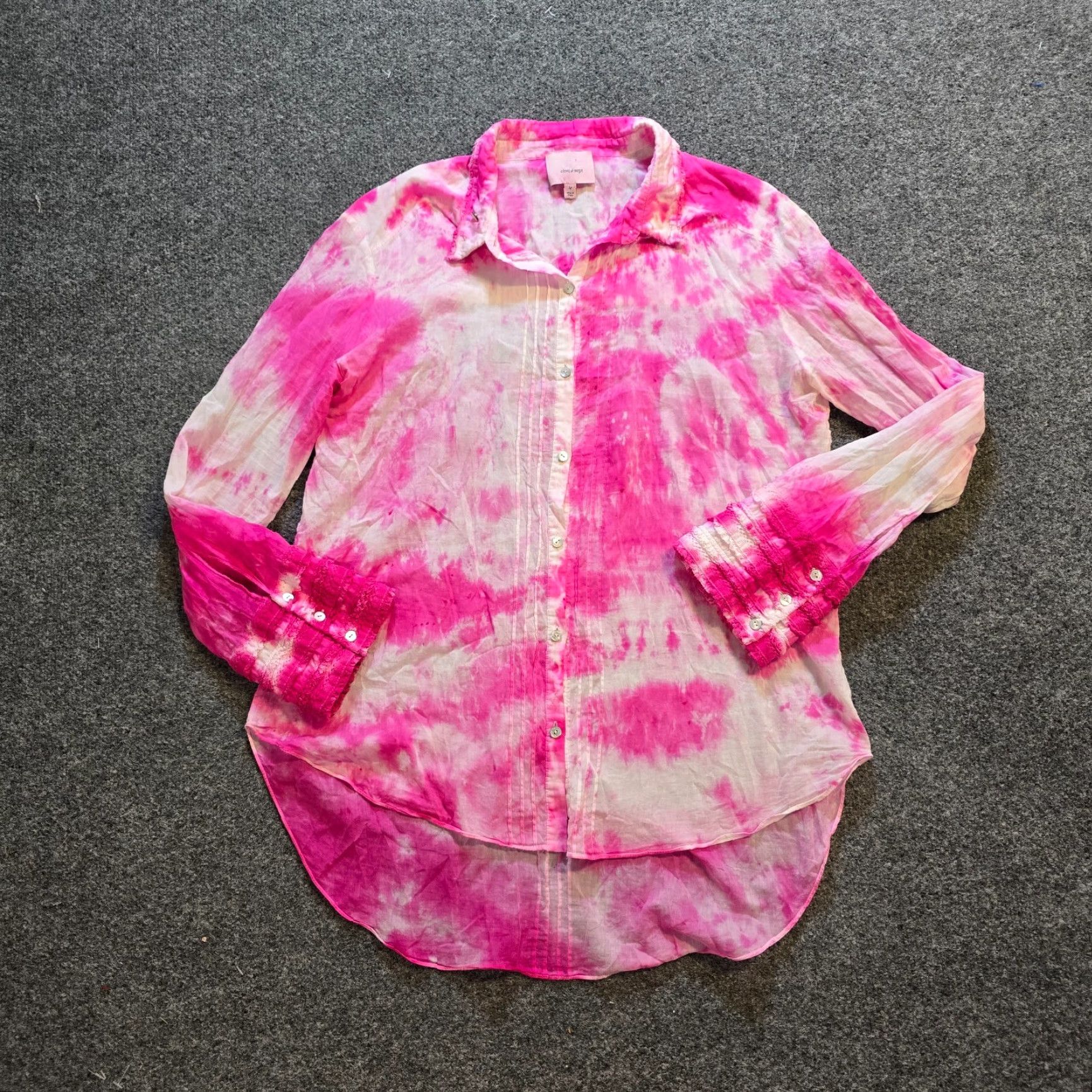 Cinq a Sept Cinq a Sept Top Womens Medium Pink Tie Dye Button Lightweight Ruffle Cuffed Blouse Size M / US 6-8 / IT 42-44 - 2 Thumbnail