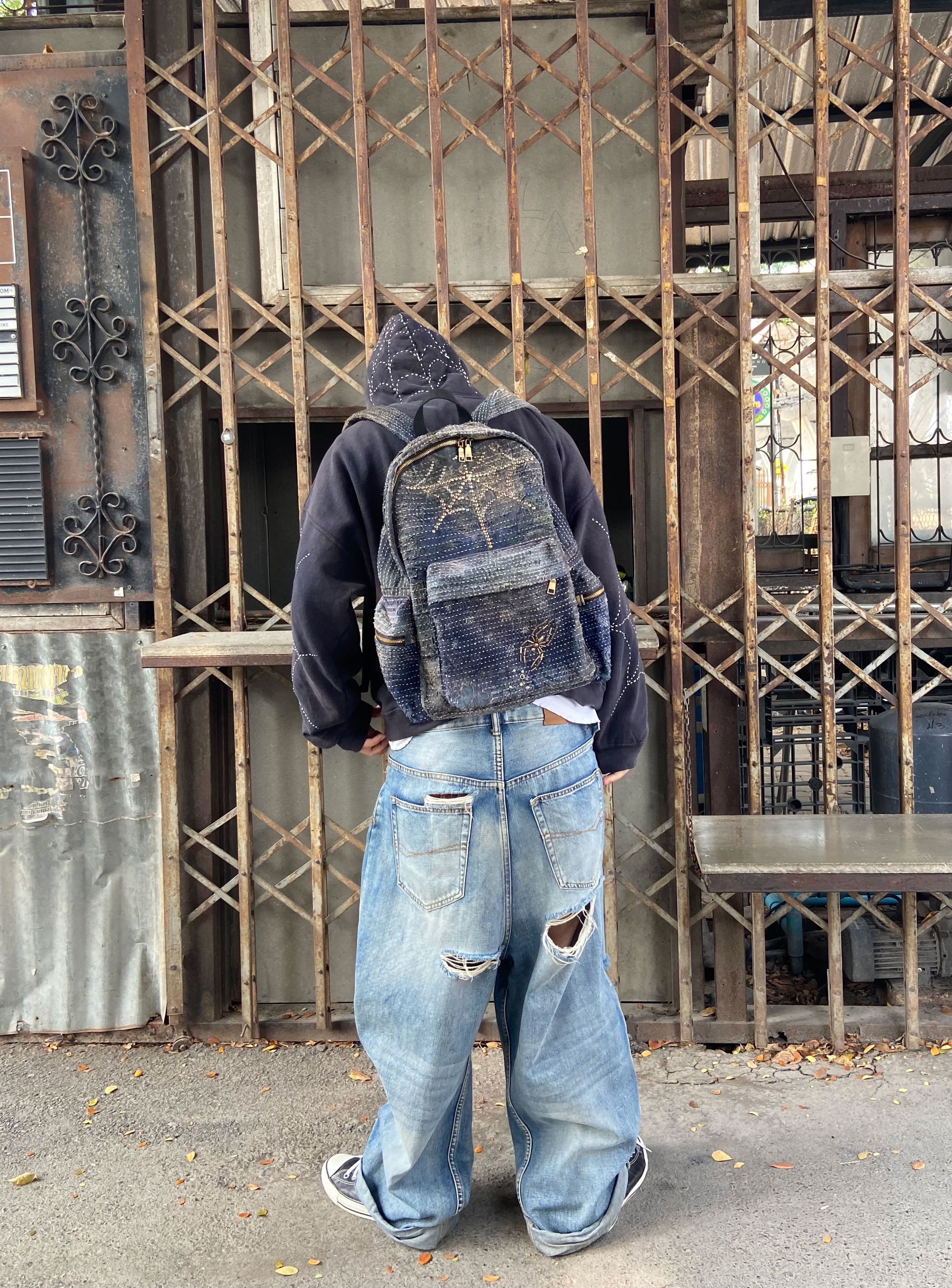 Japanese Brand BORO SASHIKO Studded Spider Web Backpack 🕷️🕸️ Size ONE SIZE - 2 Thumbnail