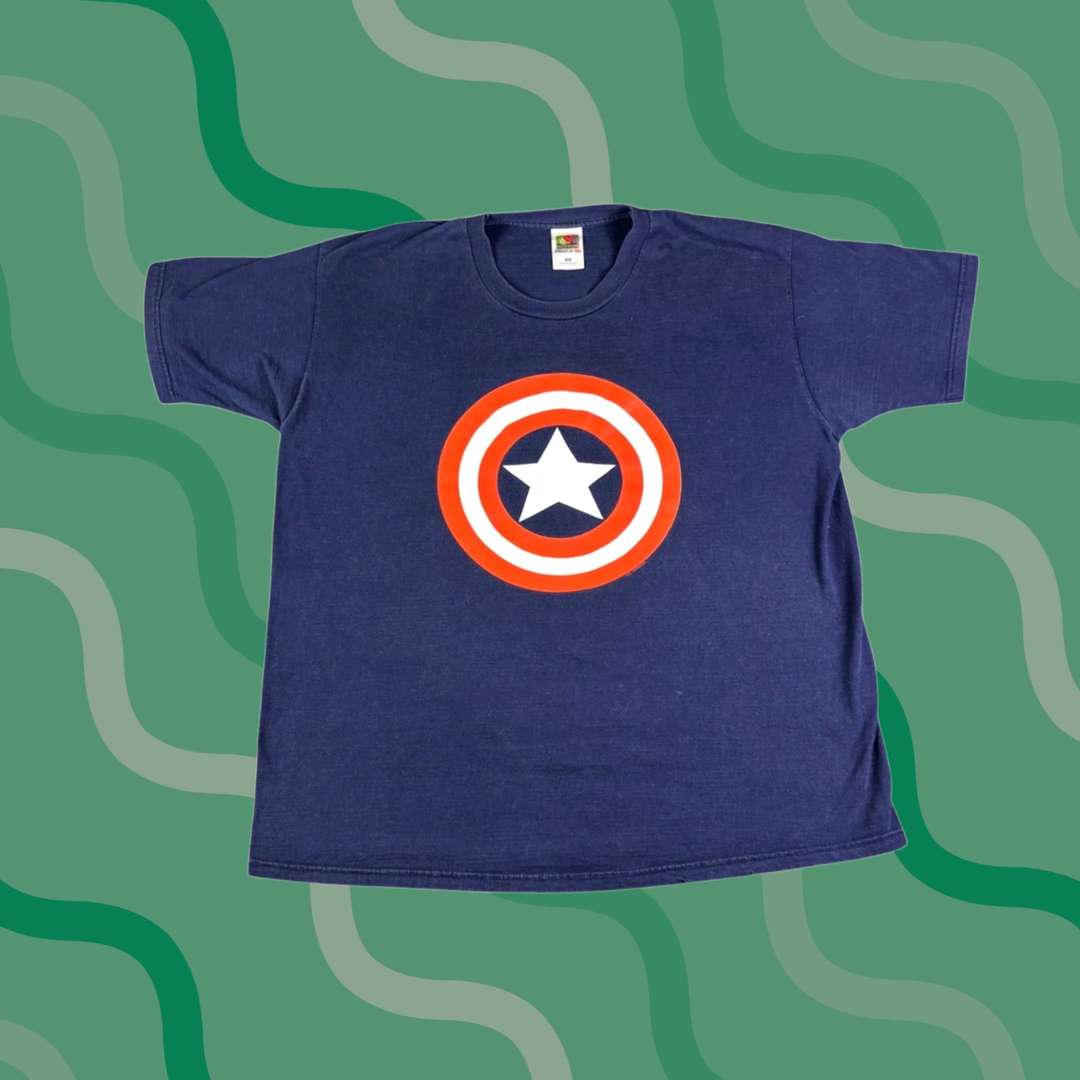 Fruit Of The Loom VINTAGE Marvel Captain America Shield T-Shirt Navy Blue XL Men 1990s Graphic Tee Short Sleeve USA 100% Cotton Size US XL / EU 56 / 4 - 1 Thumbnail