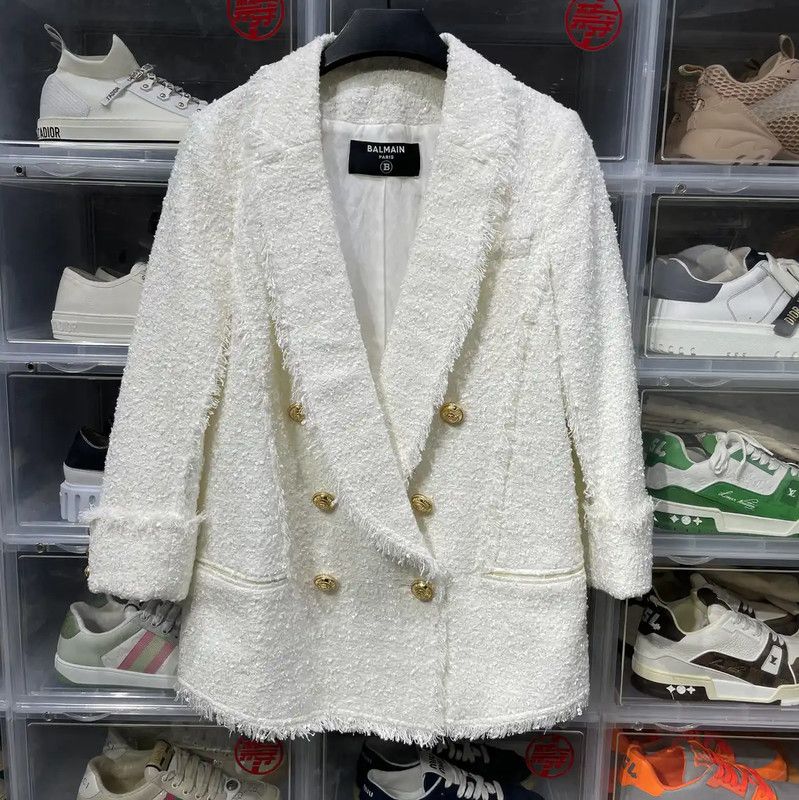 Balmain Balmain Women's White Nylon Double-Breasted Coat 0089 Size M / US 6-8 / IT 42-44 - 1 Thumbnail