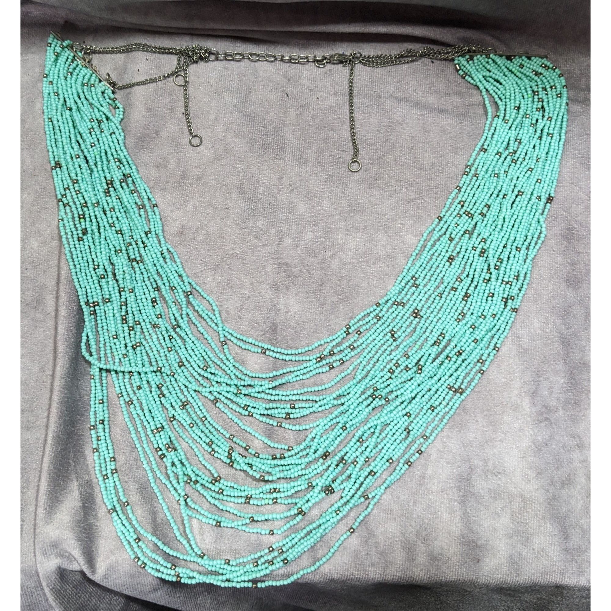 Other Multilayer Turquoise And Silver Tone Glass Beaded Necklace Size ONE SIZE - 6 Thumbnail