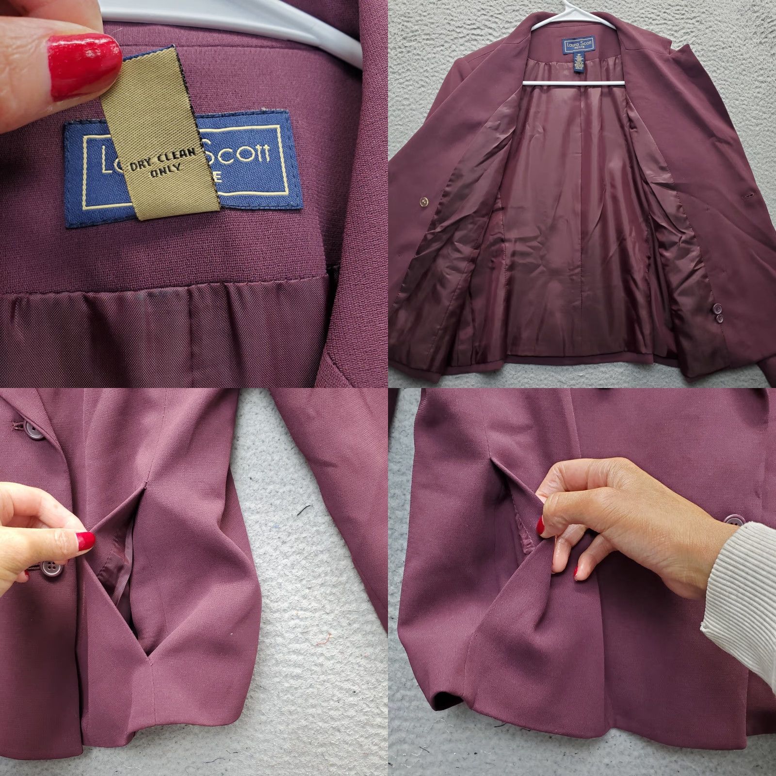 Vintage Laura Scott 2 Piece Set Womens 8P Burgundy Notch Lapel Double Breasted Formal Shirt (Jacket) Skirt Set Womens 8P Burgundy Formal Size US 8 / IT 38 - 8 Thumbnail