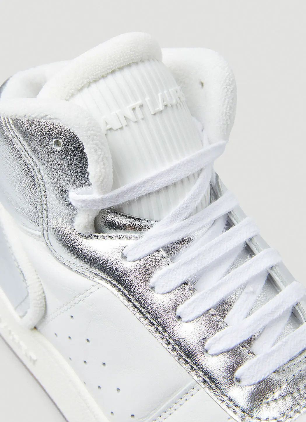 Saint Laurent Paris o1b1hav111224 SL/80 Mid-Top Sneakers in White & Silver Size US 6 / IT 36 - 5 Thumbnail