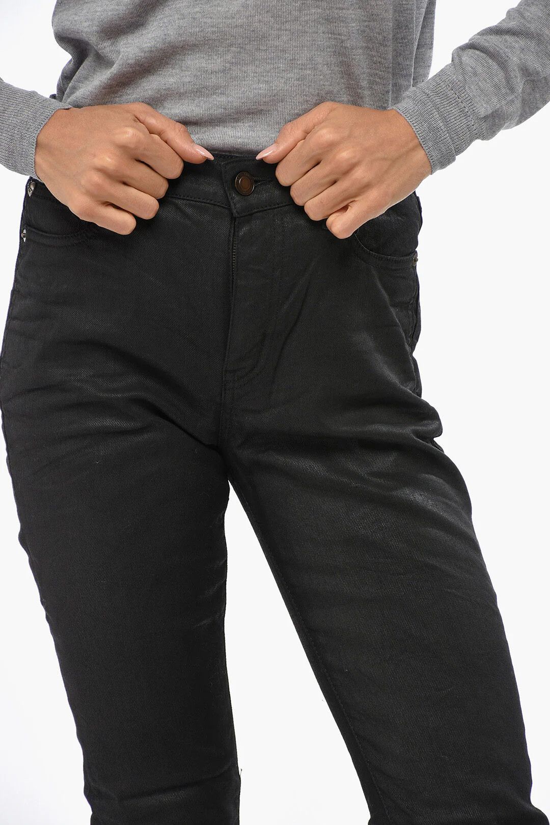 Saint Laurent Paris og1mm0326 Coated Cotton Dark Wash Jeans in Black Size 26" / US 2 / IT 38 - 3 Thumbnail