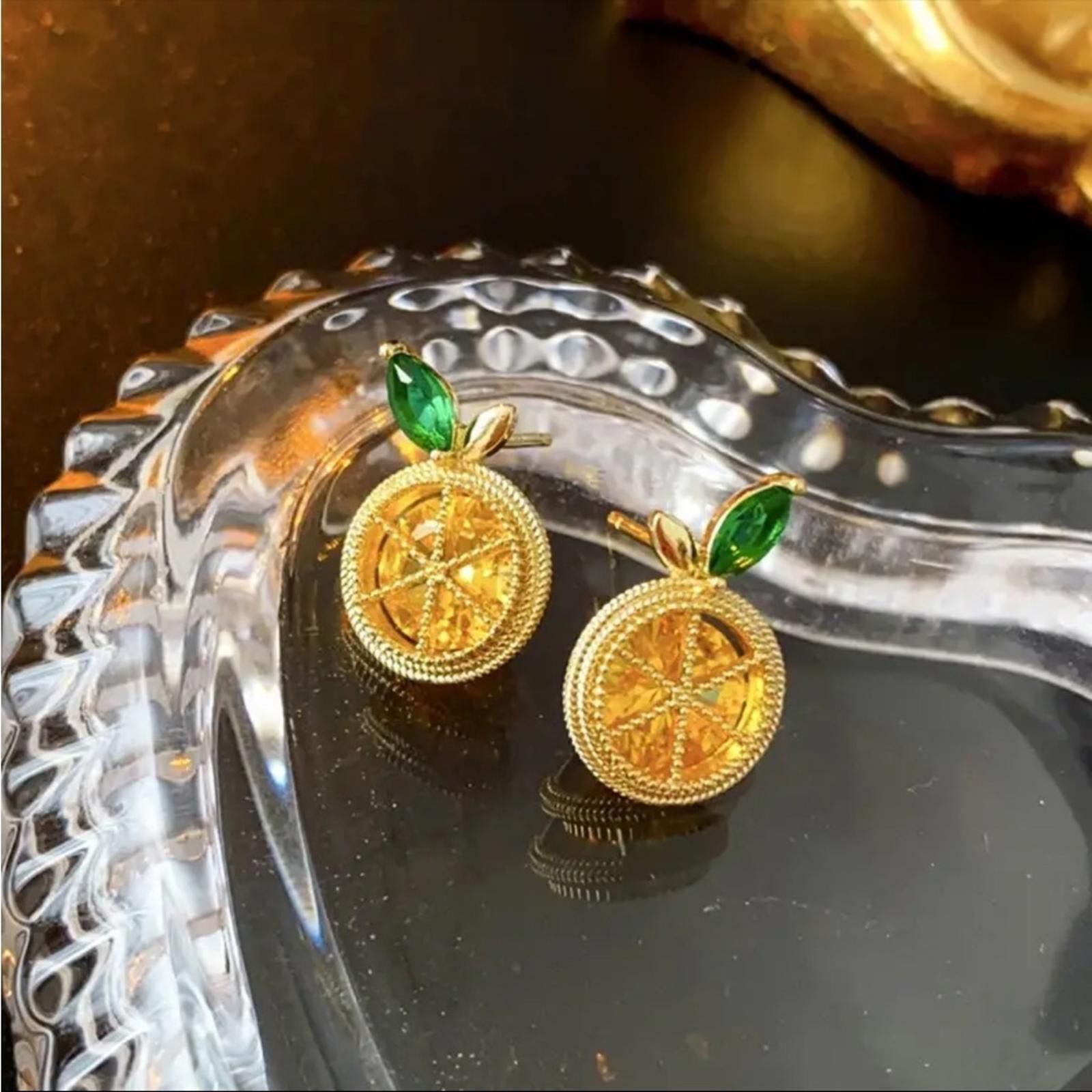 Designer 18K Gold Plated Shiny Yellow Rhinestone Lemon Earrings Size ONE SIZE - 4 Thumbnail