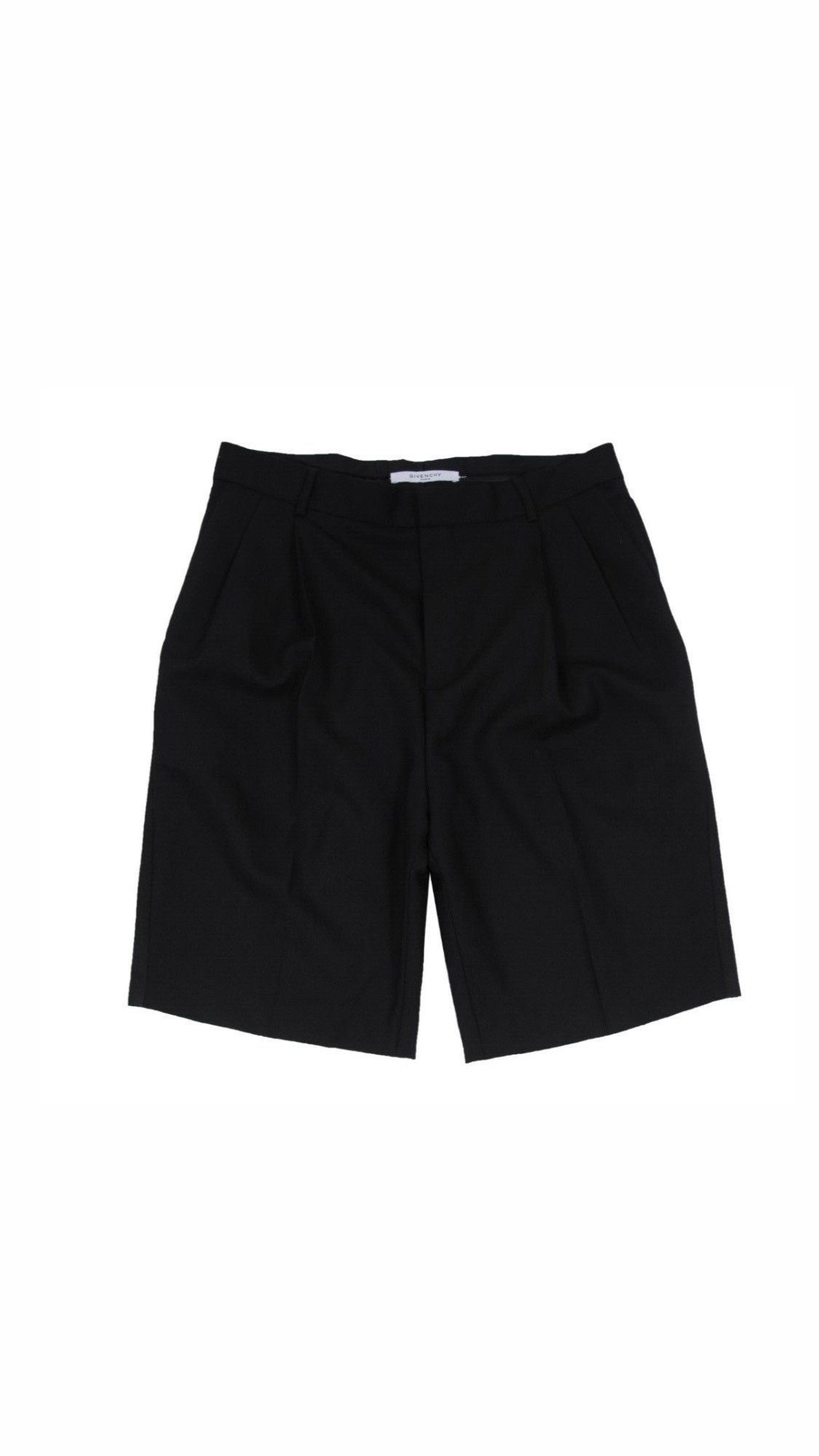 image of Givenchy Black Wool Blend Pleated Shorts, Men's (Size 34)