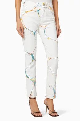 Stella McCartney SS21 SKINNY MARBLED BOYFRIEND WHITE JEANS Size 28" / US 6 / IT 42 - 3 Thumbnail