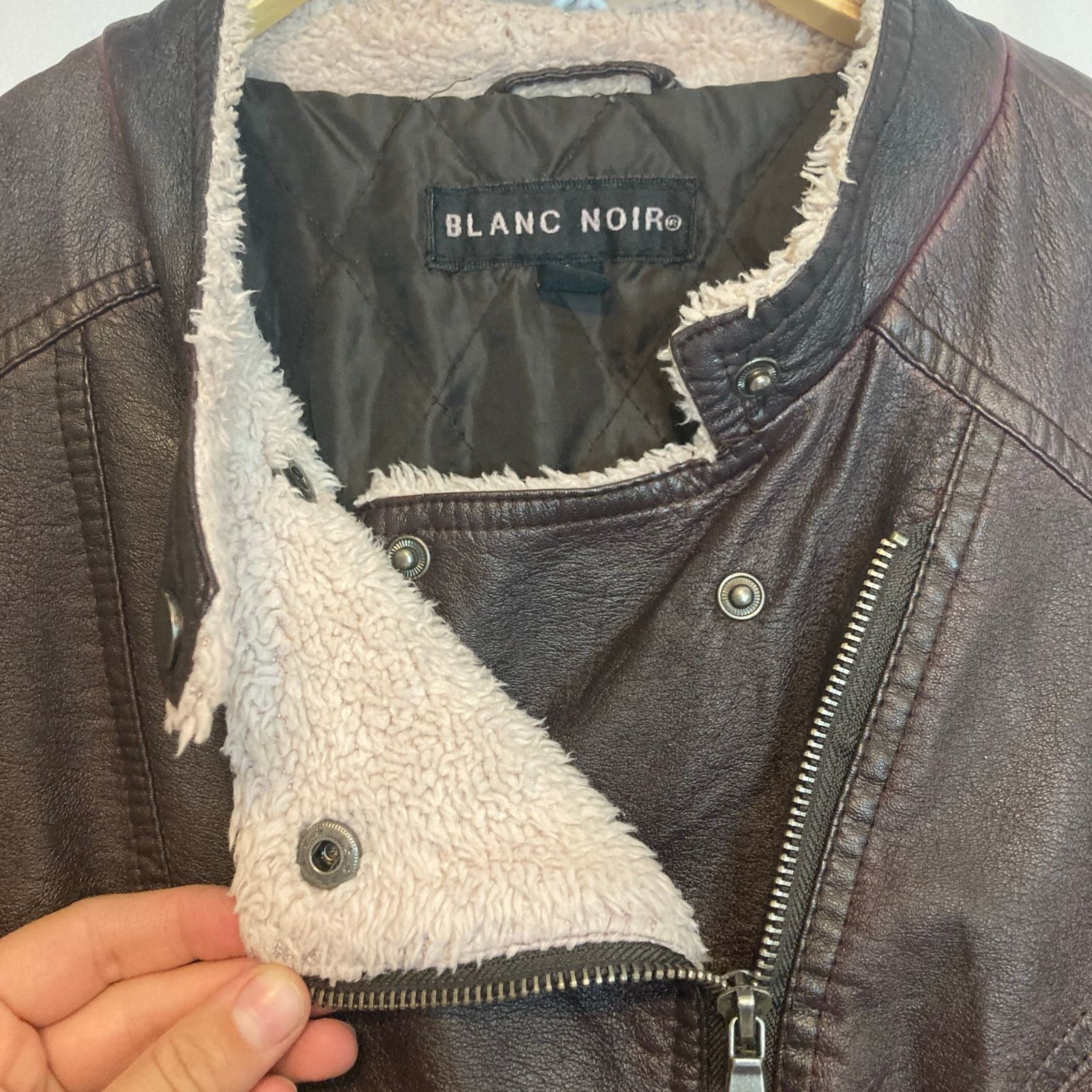 Blanc Noir Blanc Noir Brown Leather Zip Up Button Collar Bomber Jacket Size L / US 10 / IT 46 - 8 Thumbnail