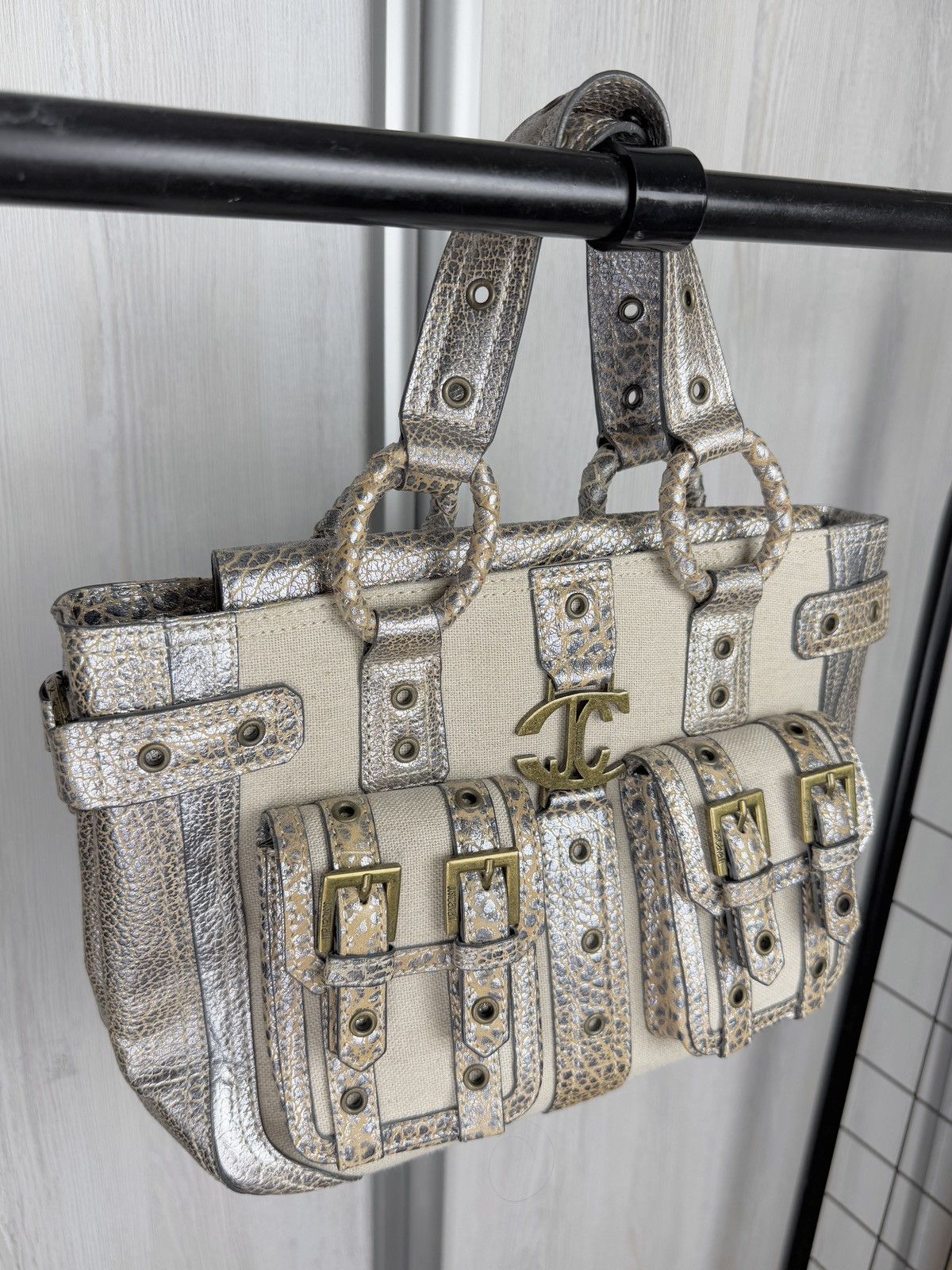 Just Cavalli Just Cavalli Juta Leather Beige Silver Simonella handle bag Size ONE SIZE - 7 Thumbnail