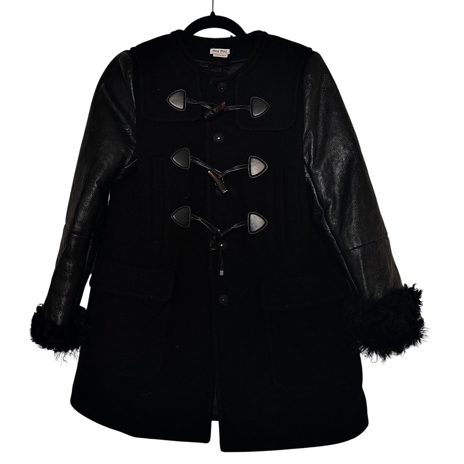 Miu Miu Miu Miu NWT Wool Leather-Trimmed Shearling Duffle Coat Size S / US 4 / IT 40 - 1 Thumbnail