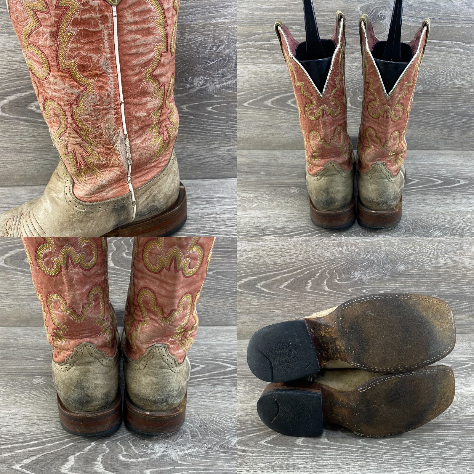 Ariat Ariat Womens 8.5 Boots Tan Pink Leather Square Toe Cowboy Western UK 6 Size US 6 / IT 36 - 8 Thumbnail