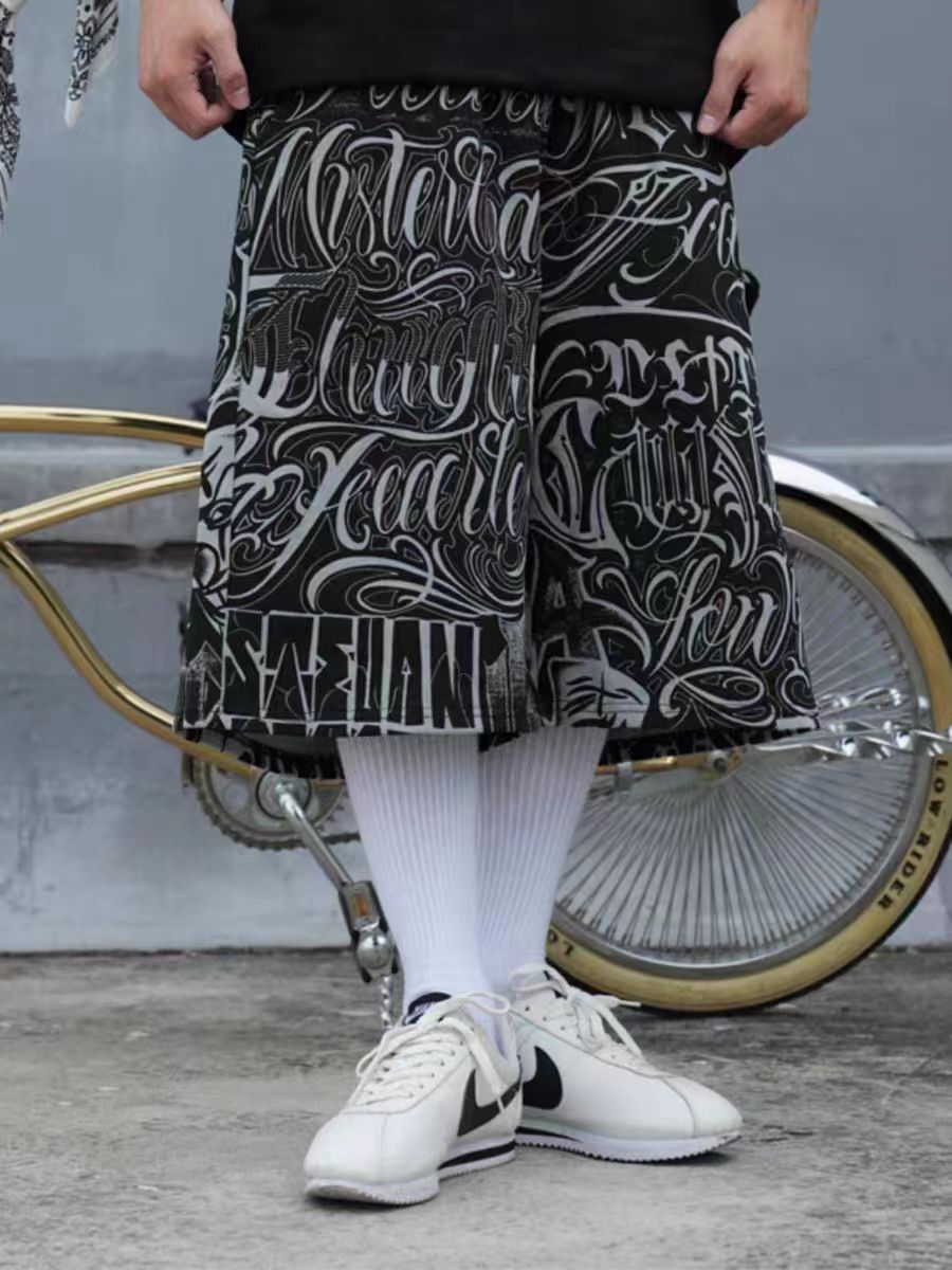 Hip-hop gangster full-print over-the-knee six-point shorts