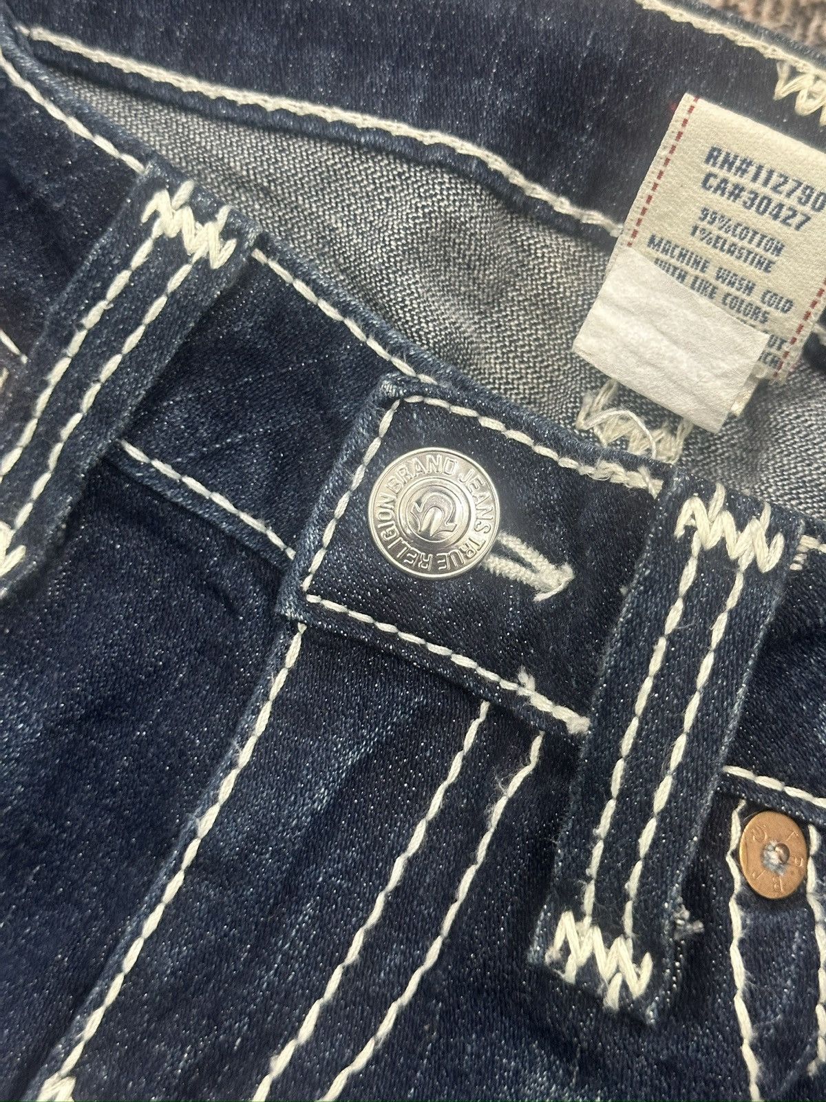 True Religion × Vintage Bootcut True Religion White Stich On Black Size US 33 - 5 Thumbnail
