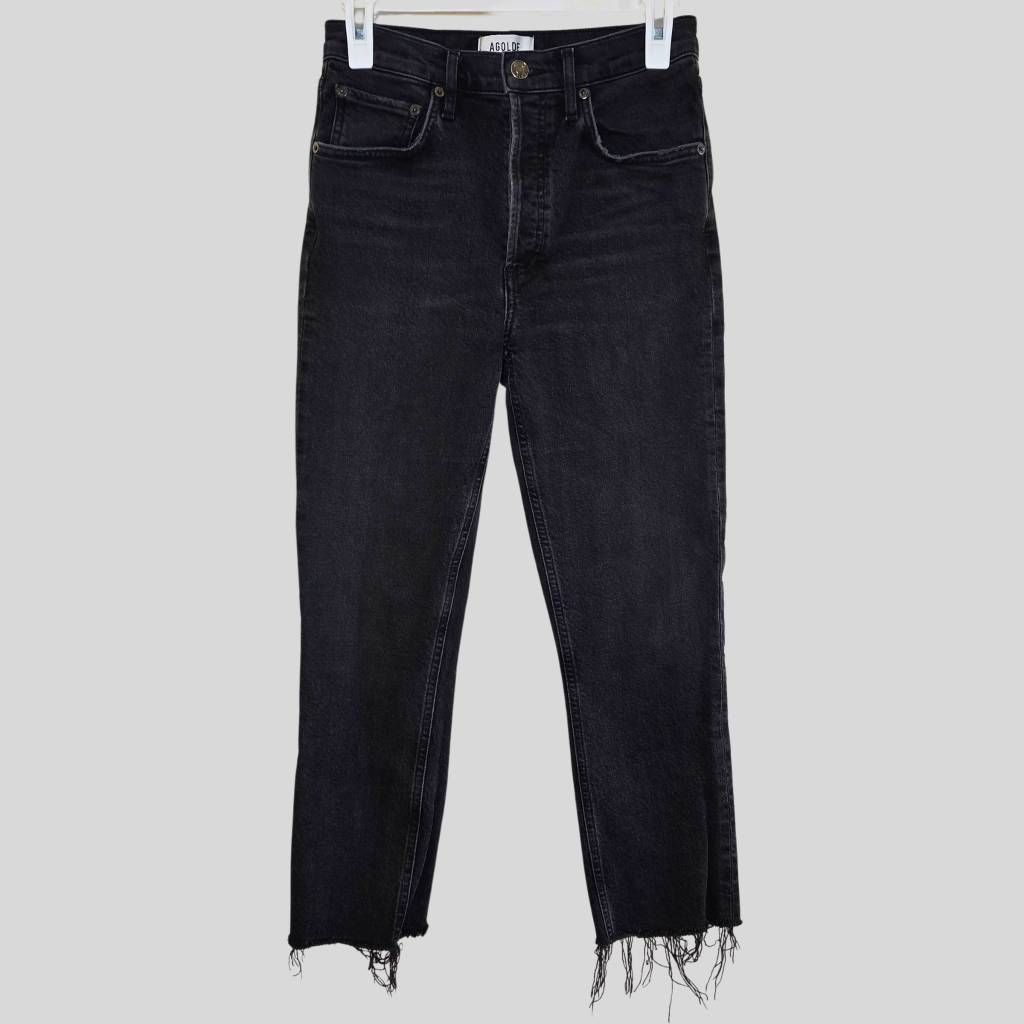Agolde AGOLDE Riley Jeans Women’s 26 Black High Waist Straight Leg Cropped Raw Hem Size 26" / US 2 / IT 38 - 1 Thumbnail