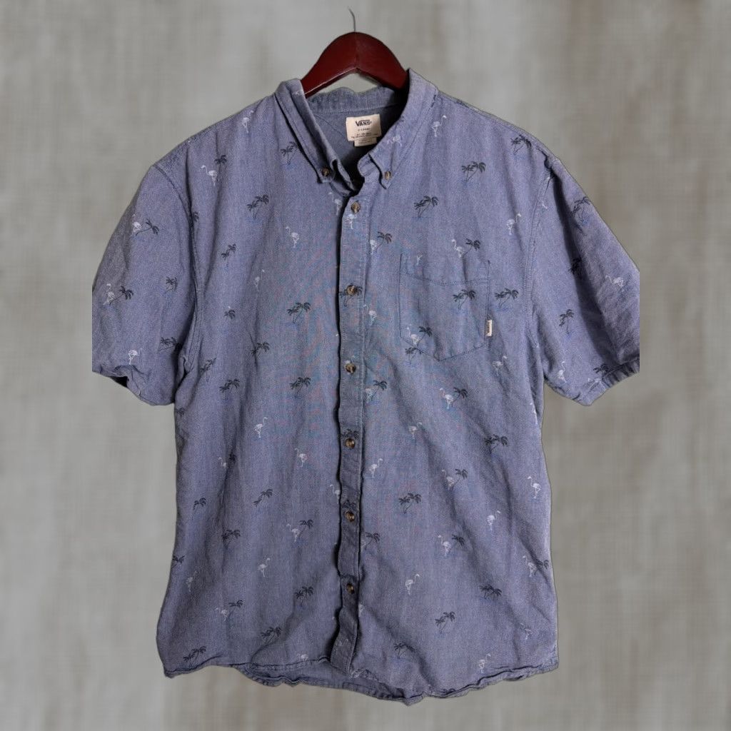 Vans VANS Palm Trees/Flamingo Chambray Button-Down Shirt Mens XL Blue Size US XL / EU 56 / 4 - 1 Thumbnail