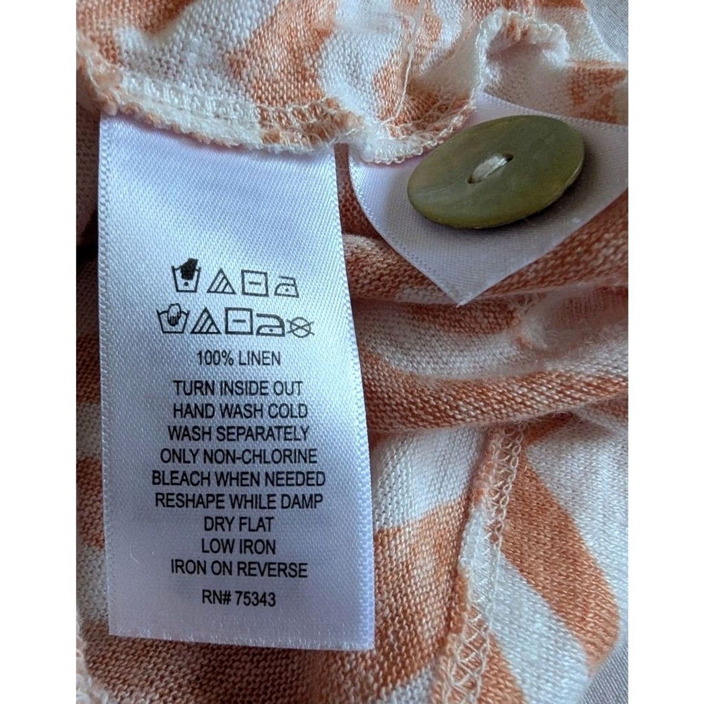 Vintage Tahari Blouse Zebra Linen Button Front V-Neck Dolman Short Sleeve Women's L Orange White Beachy Casual Summer Spring Catwalk Vintage No Size L / US 10 / IT 46 - 5 Thumbnail