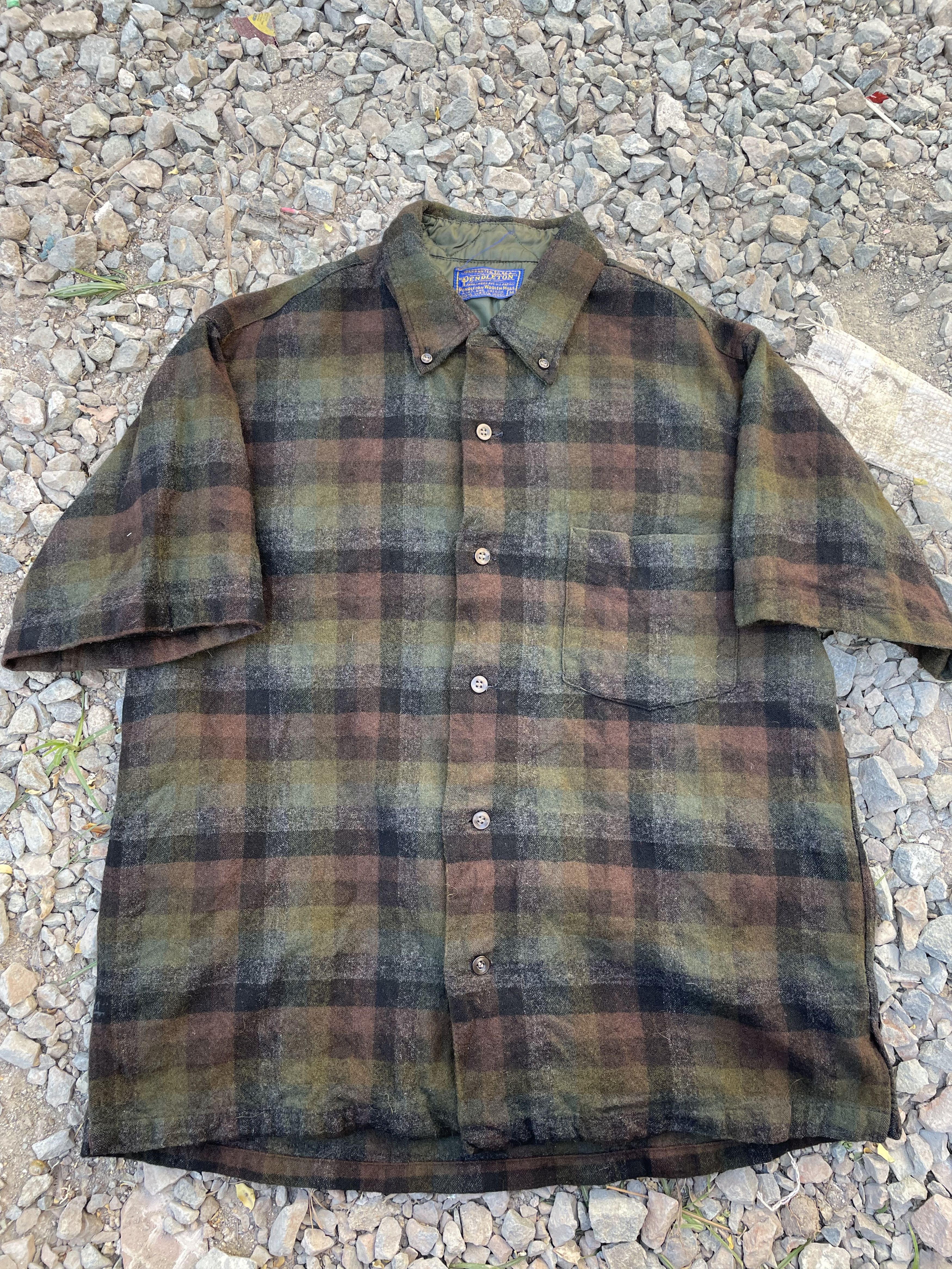 Pendleton Vintage 50s Pendleton Dark Olive Green Plaid Button Shirt Size US M / EU 48-50 / 2 - 2 Thumbnail