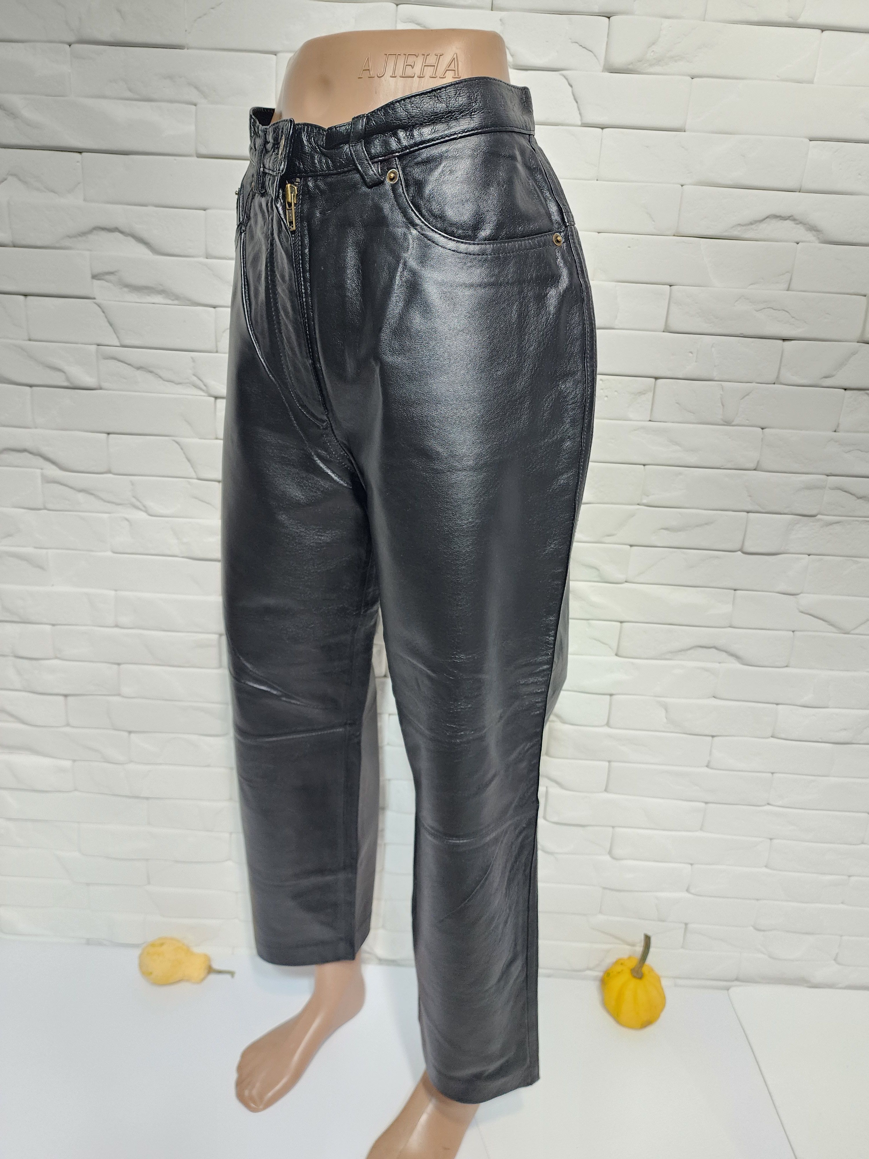 Genuine Leather Black Leather Pants: Elegant High Waist Trousers Size 30" / US 8 / IT 44 - 3 Thumbnail