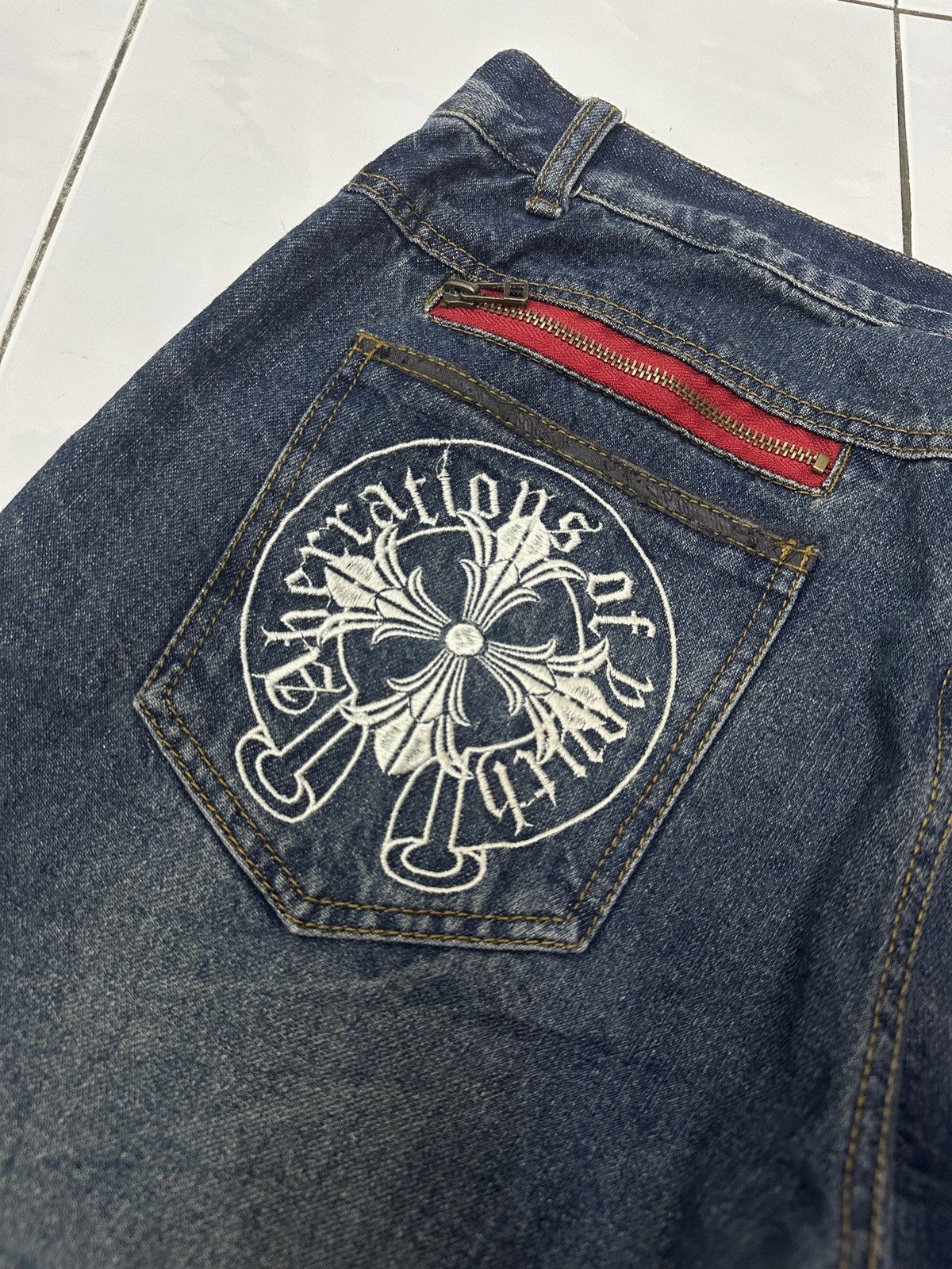 Beauty Beast × Japanese Brand A.O.Y ABERRATIONS OF YOUTH Big Cross Zipped Jeans Size US 34 / EU 50 - 10 Thumbnail