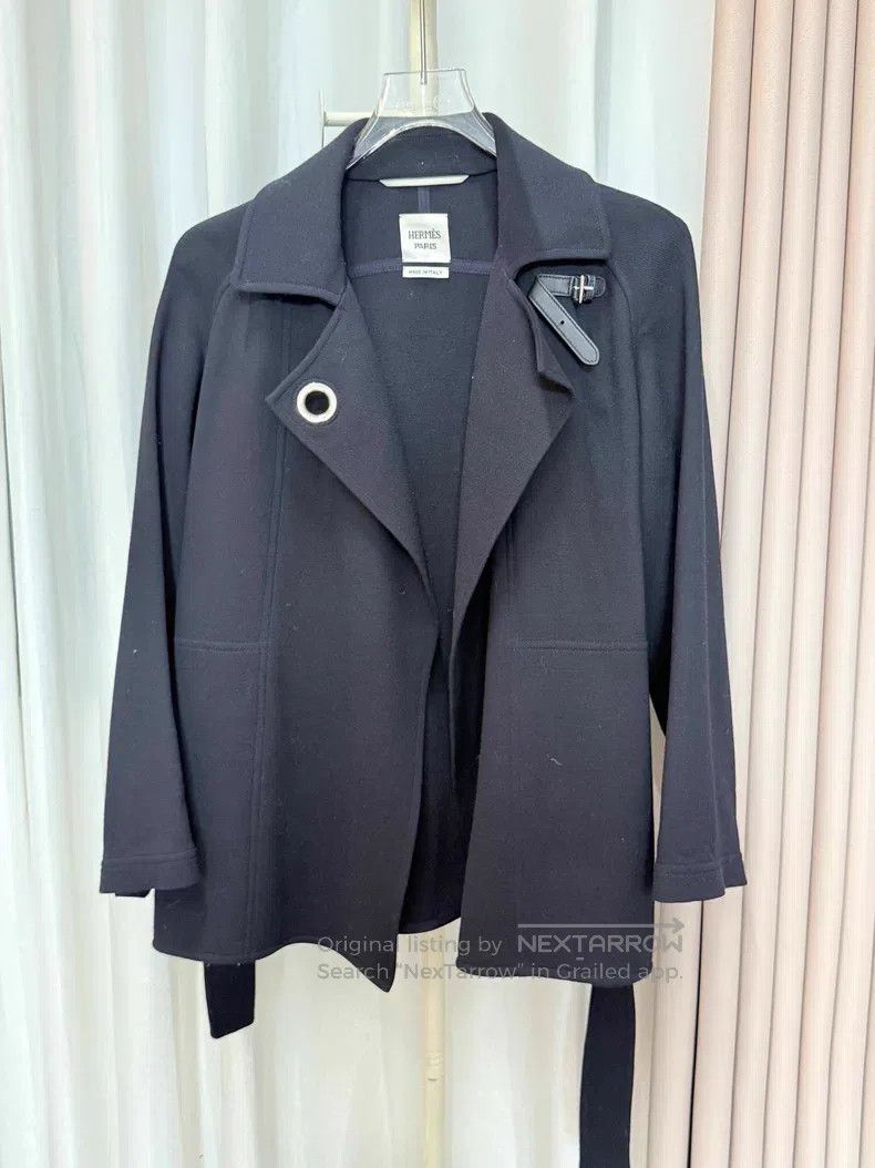 Hermes Hermes Dark Blue Wool Coat Size XXS / US 00 / IT 34 - 1 Thumbnail