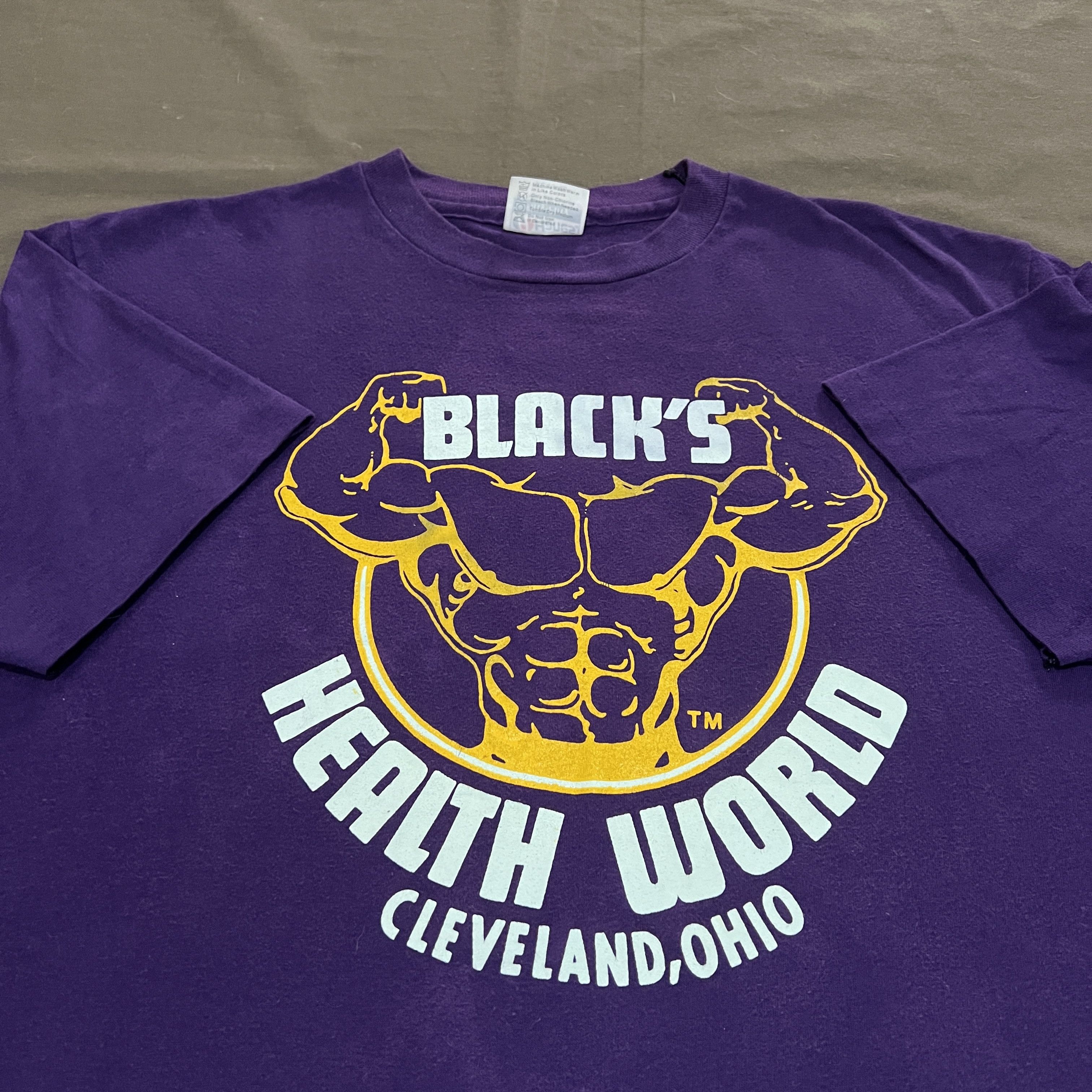 image of Gym Standard x Vintage 90's Black’S Health World Gym Fitness Promo Tee in Purple, Men's (Size XL)