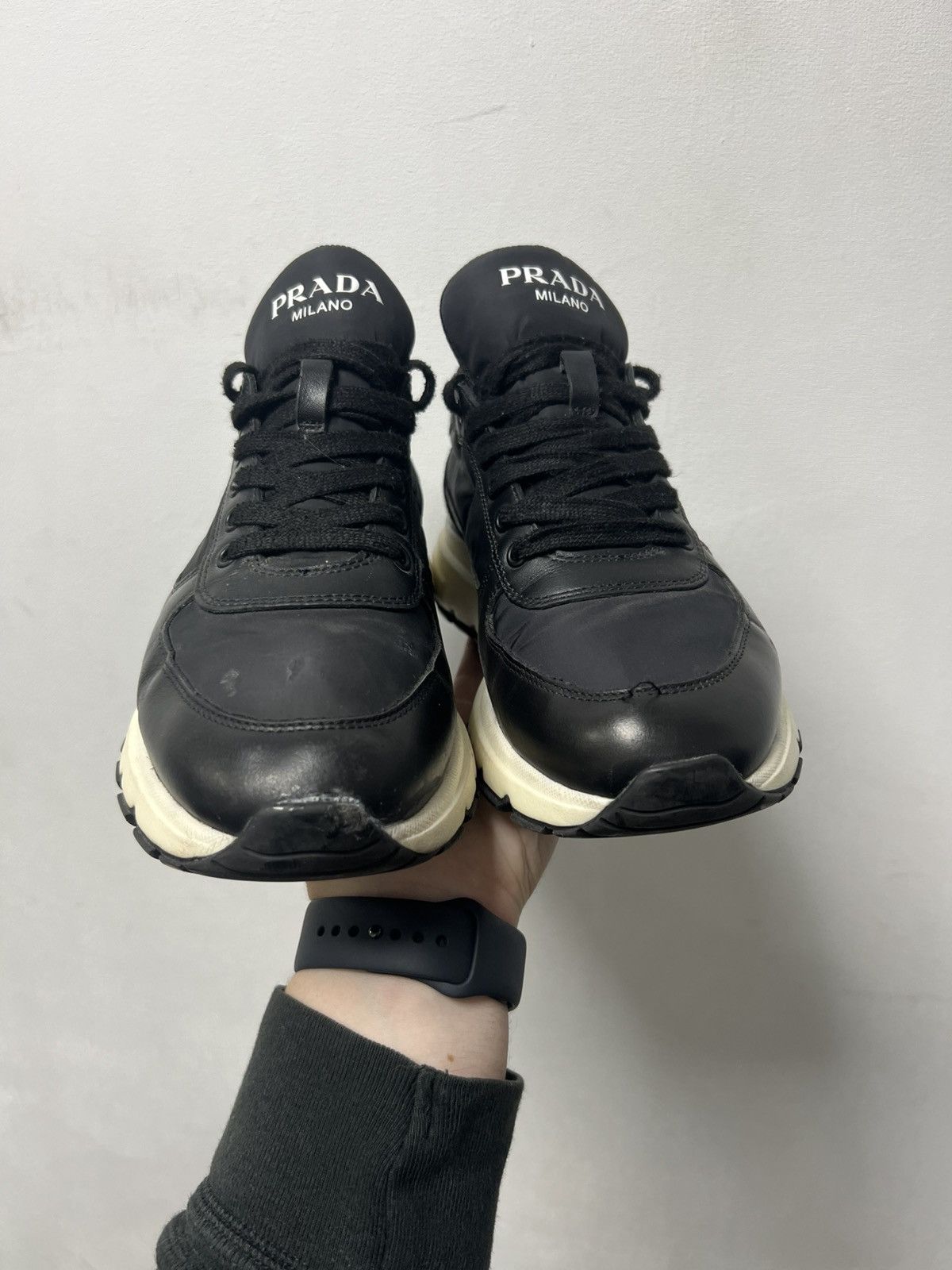 Prada Prada Milano Black Leather Shoes Trainers Size US 7.5 / EU 40-41 - 4 Thumbnail