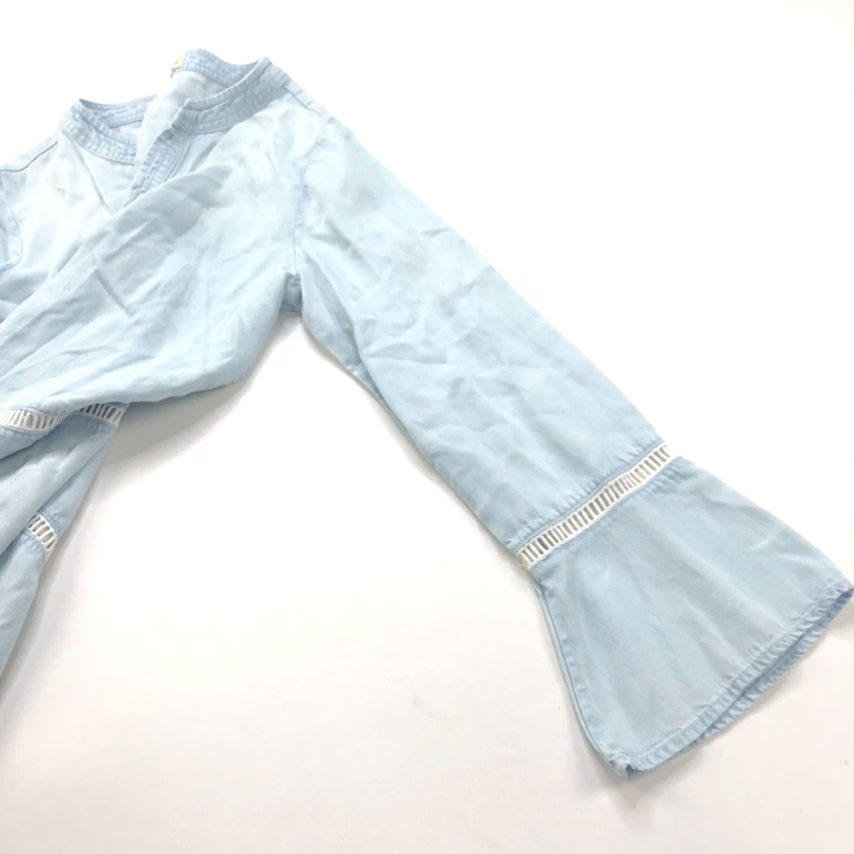 Bell Cloth & Stone Blouse Shirt V-Neck Bell Sleeve Chambray Lyocell Blue Small Womens Size S / US 4 / IT 40 - 7 Thumbnail