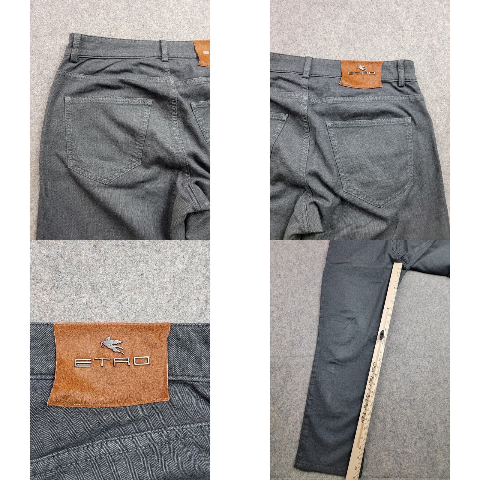Etro ETRO Jeans Mens 30 Gray Regular Denim Herringbone Twill Stretch Zip Fly Five-Pocket Made in Italy Regular Fit Mens Fashionwear Size US 30 / EU 46 - 9 Thumbnail