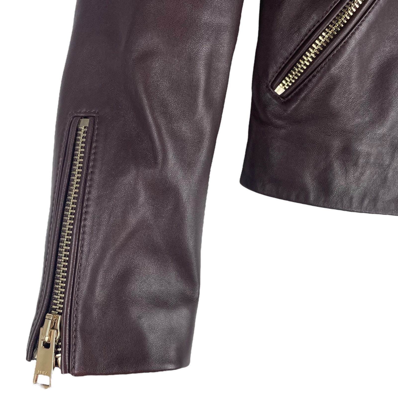 Reiss Leiya Lamb Leather Moto Jacket In Berry Red Size 4