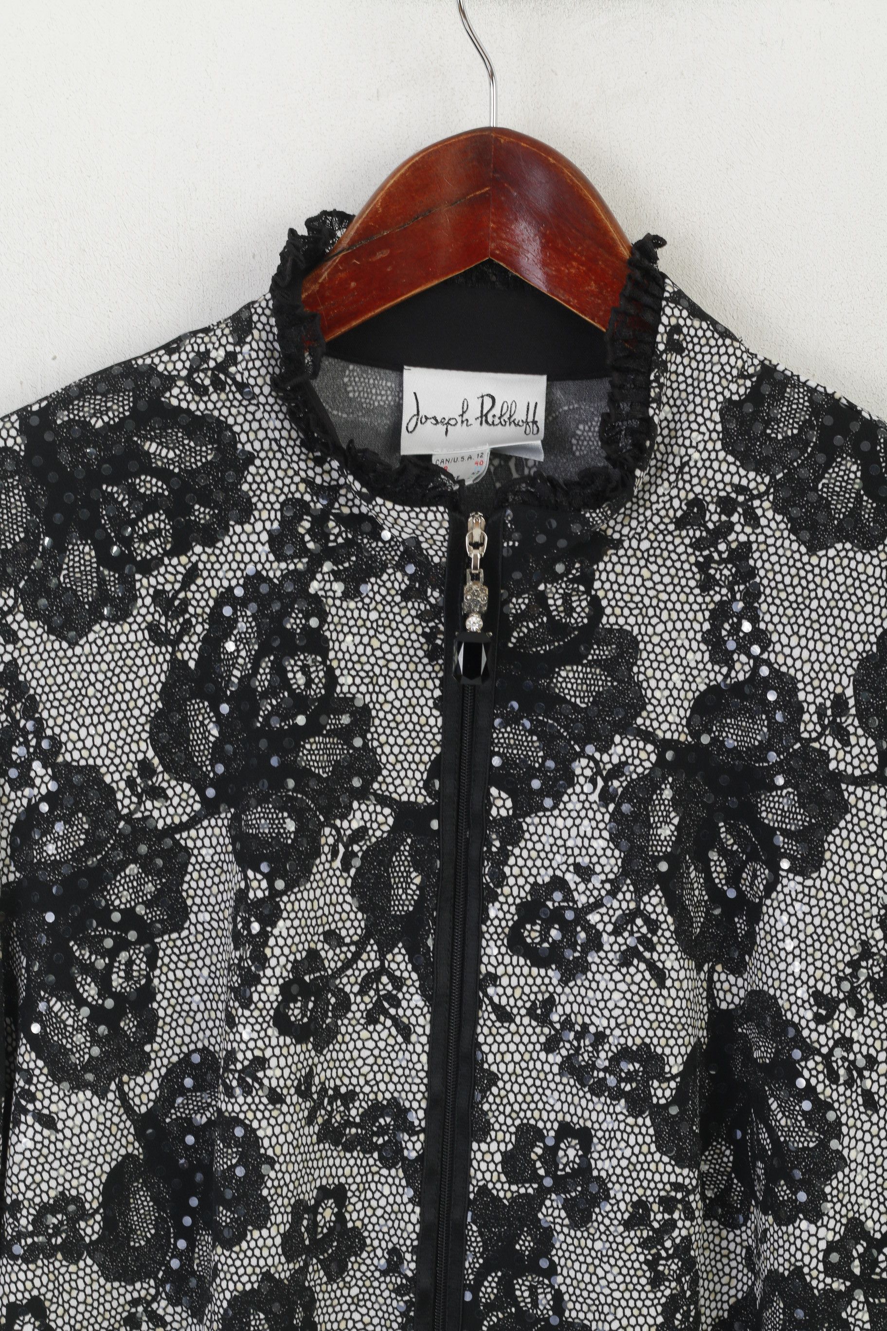 Joseph Ribkoff Joseph Ribkoff Women 14 40 Blazer Black Shiny Floral 2069 Size M / US 6-8 / IT 42-44 - 3 Thumbnail