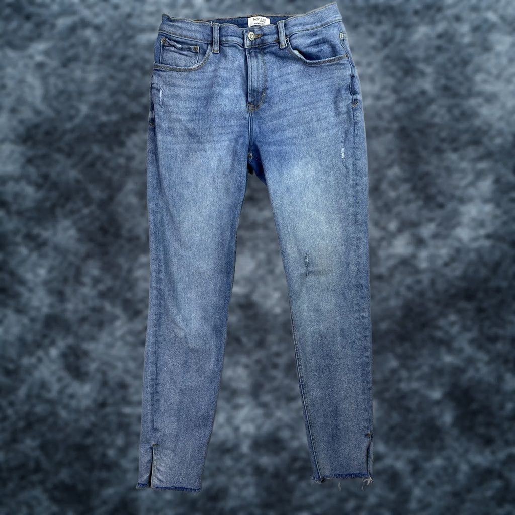 Vintage Kensie Jeans Sz 10/30 The Kelsey High Rise Skinny Ankle Distressed Raw Hem Jeans Women Slim Denim Blue 5-Pocket City Fall Winter Spring Size 32" / US 10 / IT 46 - 1 Thumbnail