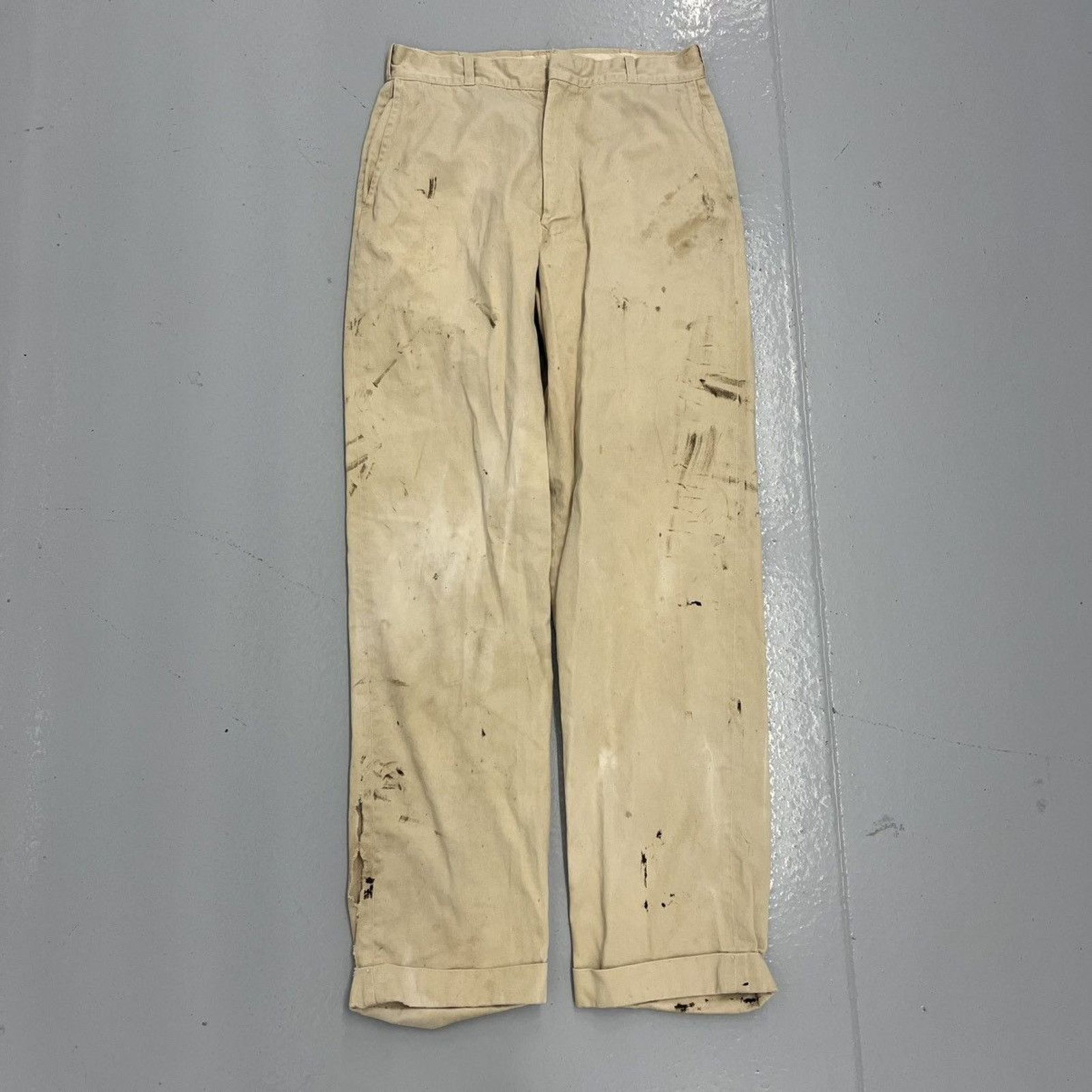 Vintage Vintage 50s Cream Sanforized Cotton Chinos 28x30 Size US 28 / EU 44 - 1 Thumbnail