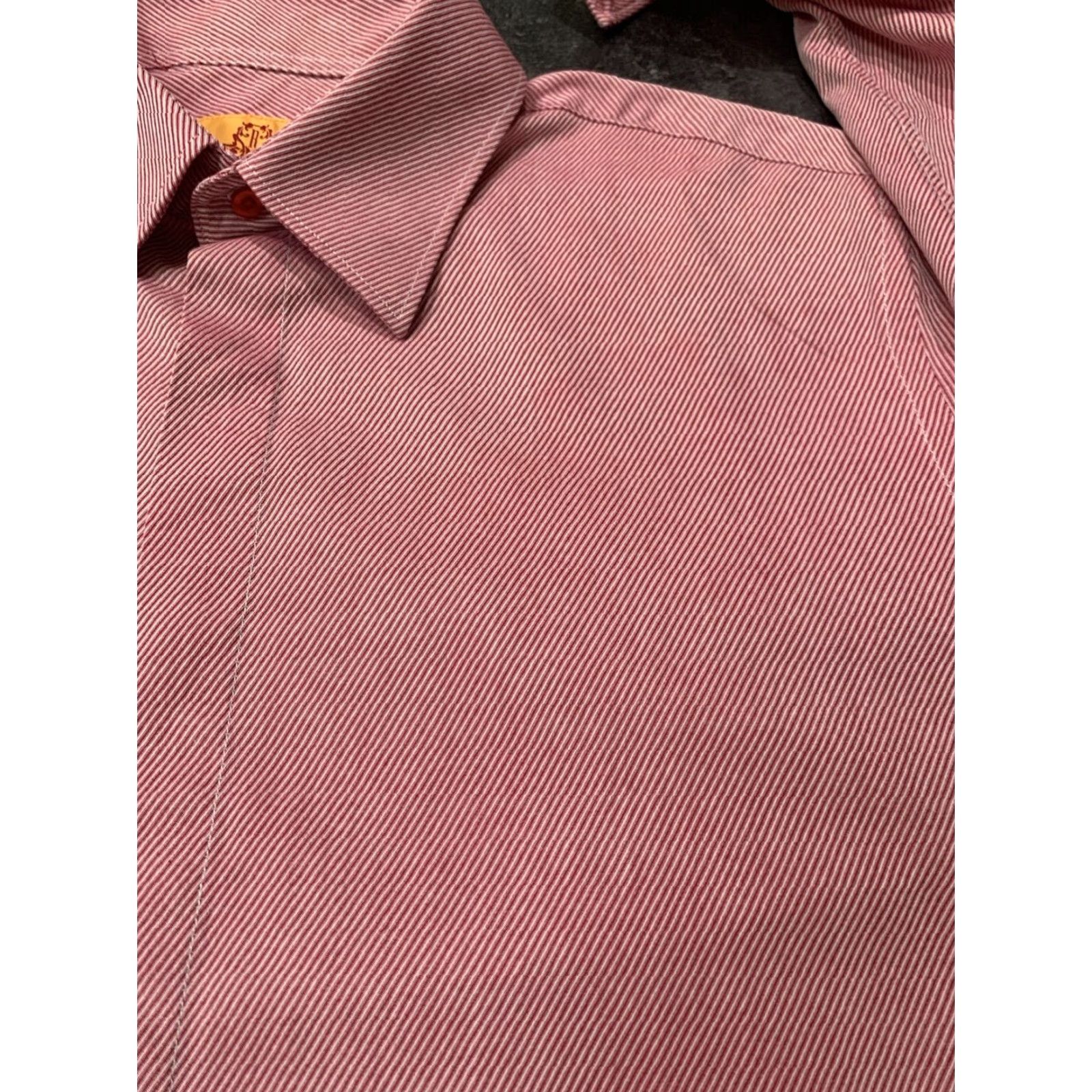 Pinko Robert Lewis Pink Striped Dress Shirt Button-Up Long Sleeve Men's 17.5 Regular FRENCH CUFF Size 46R - 4 Thumbnail