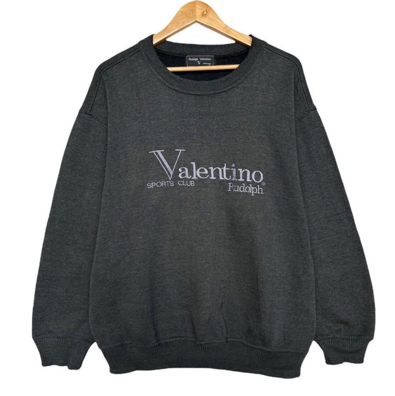 Valentino × Vintage Vintage Rudolph Valentino Embroidered Spellout Sweatshirt Size US L / EU 52-54 / 3 - 1 Thumbnail