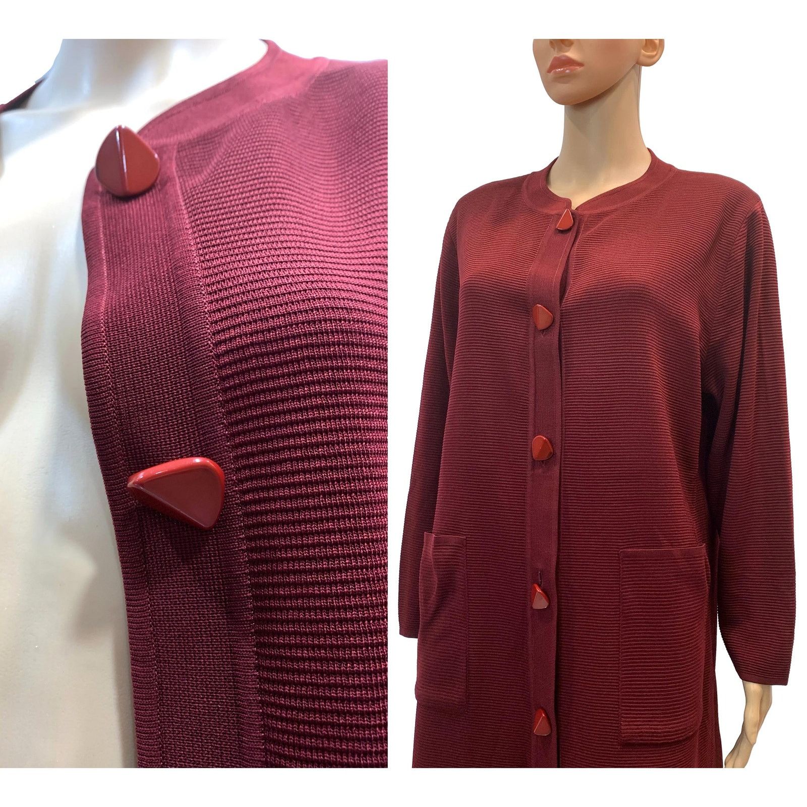 Other Exclusively Misook Burgundy Long Ribbed Cardigan Sweater Size L / US 10 / IT 46 - 7 Thumbnail