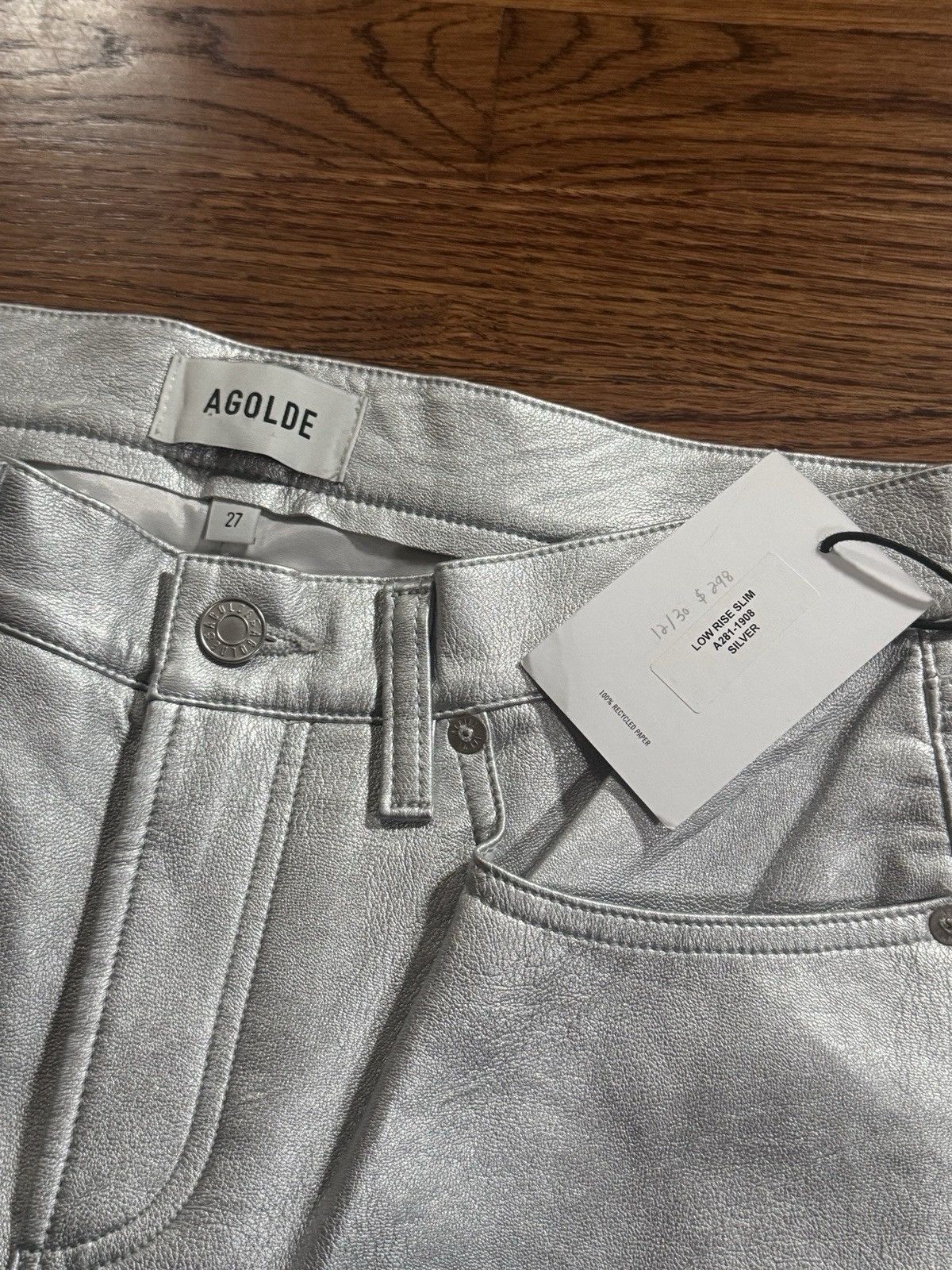 Agolde NWT Women’s AGOLDE Low Rise Slim Silver Jeans Size 27 Size 27" / US 4 / IT 40 - 3 Thumbnail