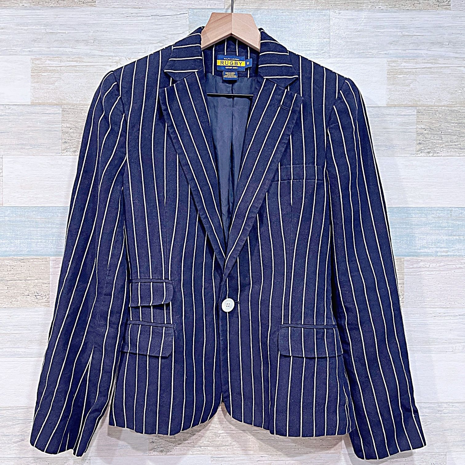 Ralph Lauren Linen Striped Rugby Blazer Blue Womens 6